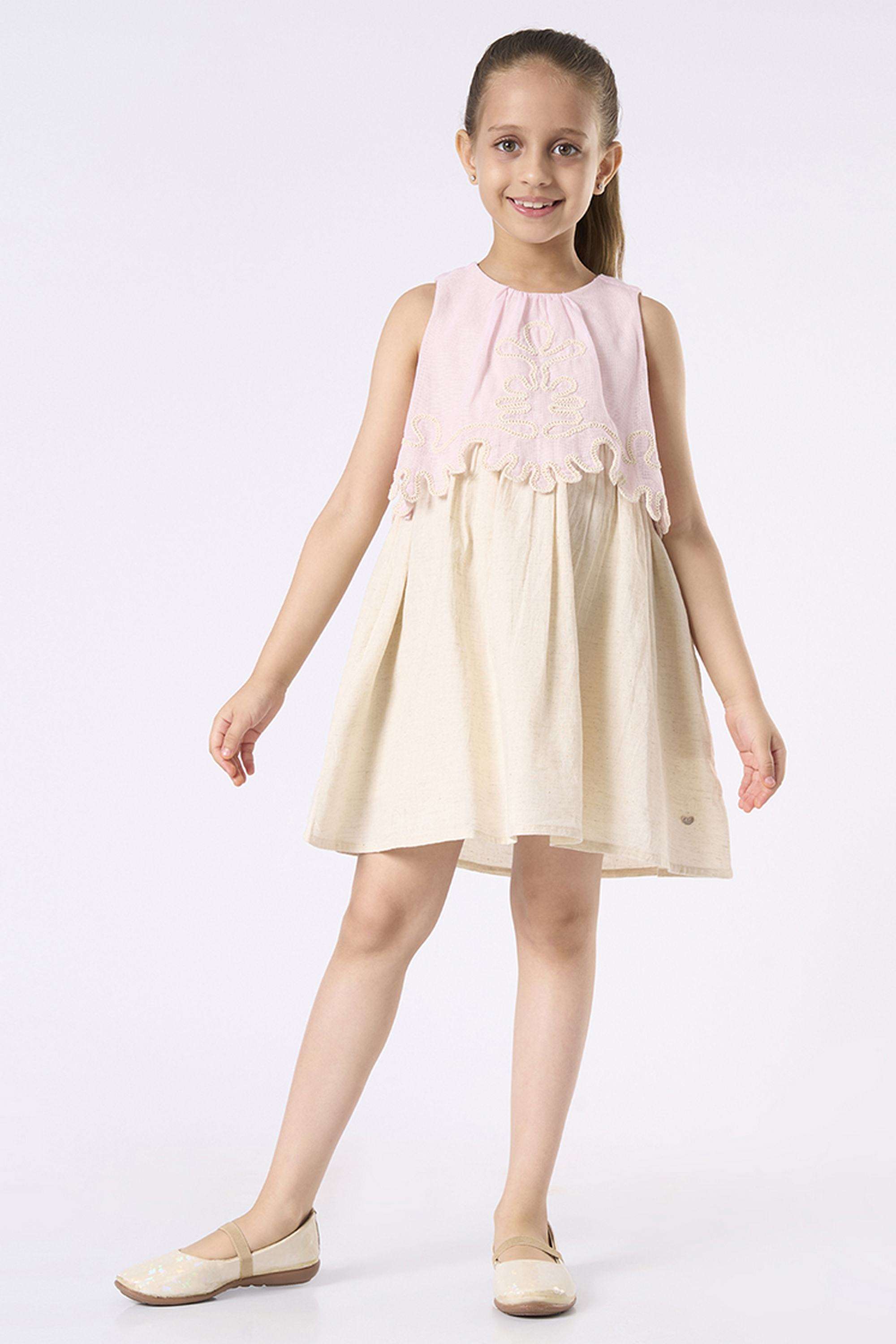 Embroidered-Cotton-Strapless/Tube-Girls-Casual-Wear-Dress