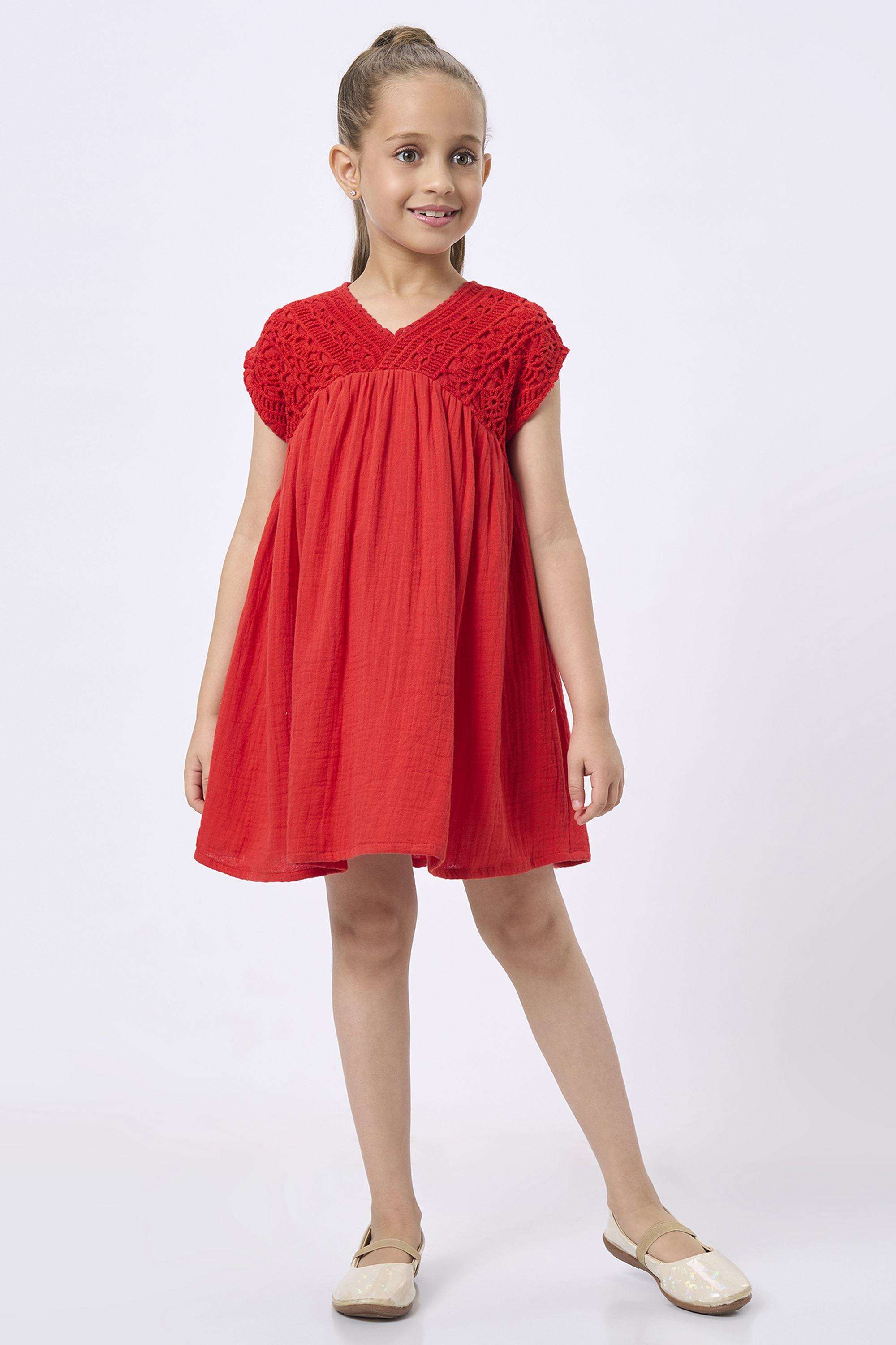 Solid-Cotton-V-Neck-Girls-Casual-Wear-Dress