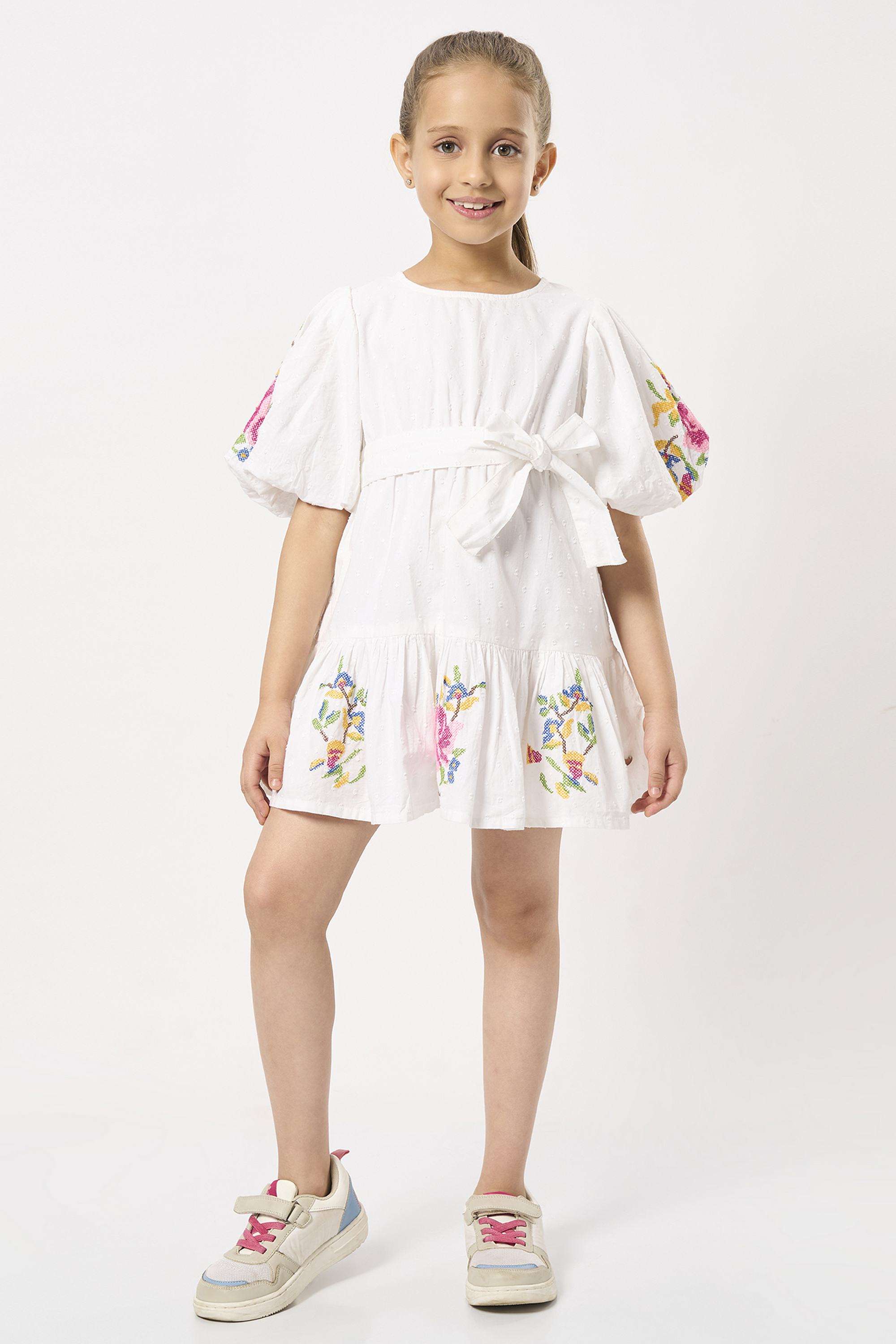 Embroidered-Cotton-Round-Neck-Girls-Casual-Wear-Dress