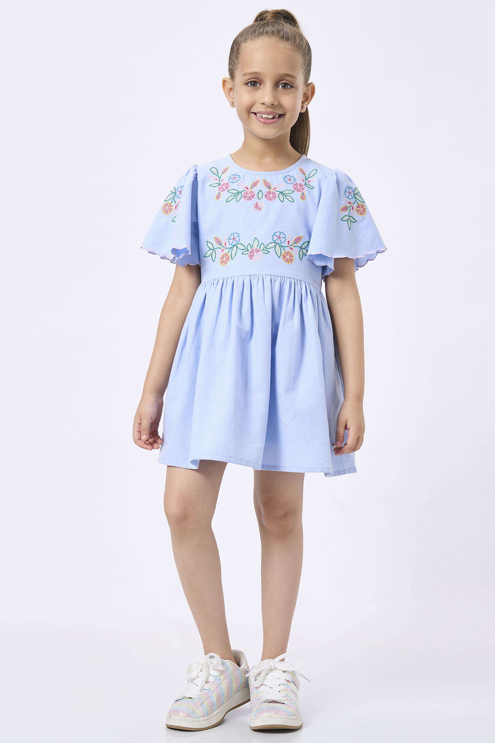 Embroidered-Cotton-Round-Neck-Girls-Casual-Wear-Dress