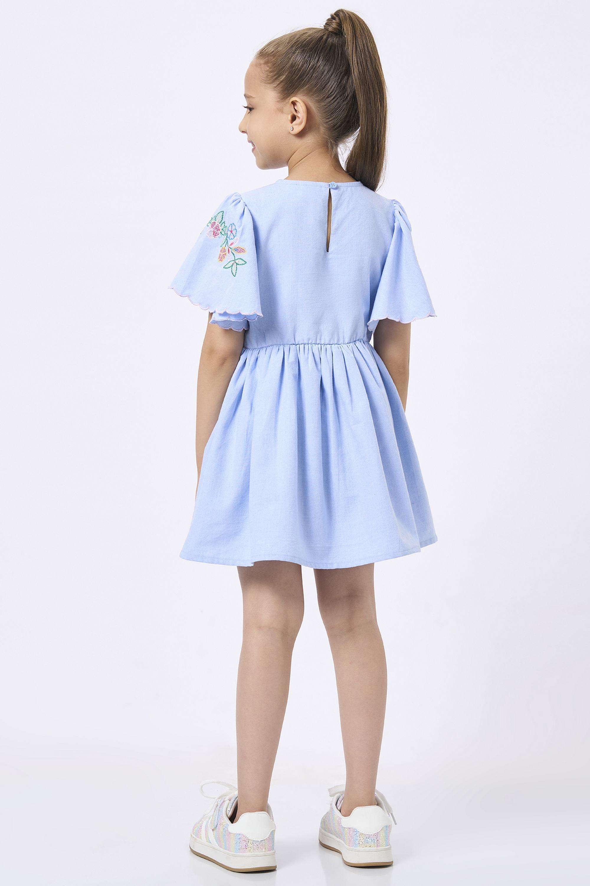 Embroidered-Cotton-Round-Neck-Girls-Casual-Wear-Dress