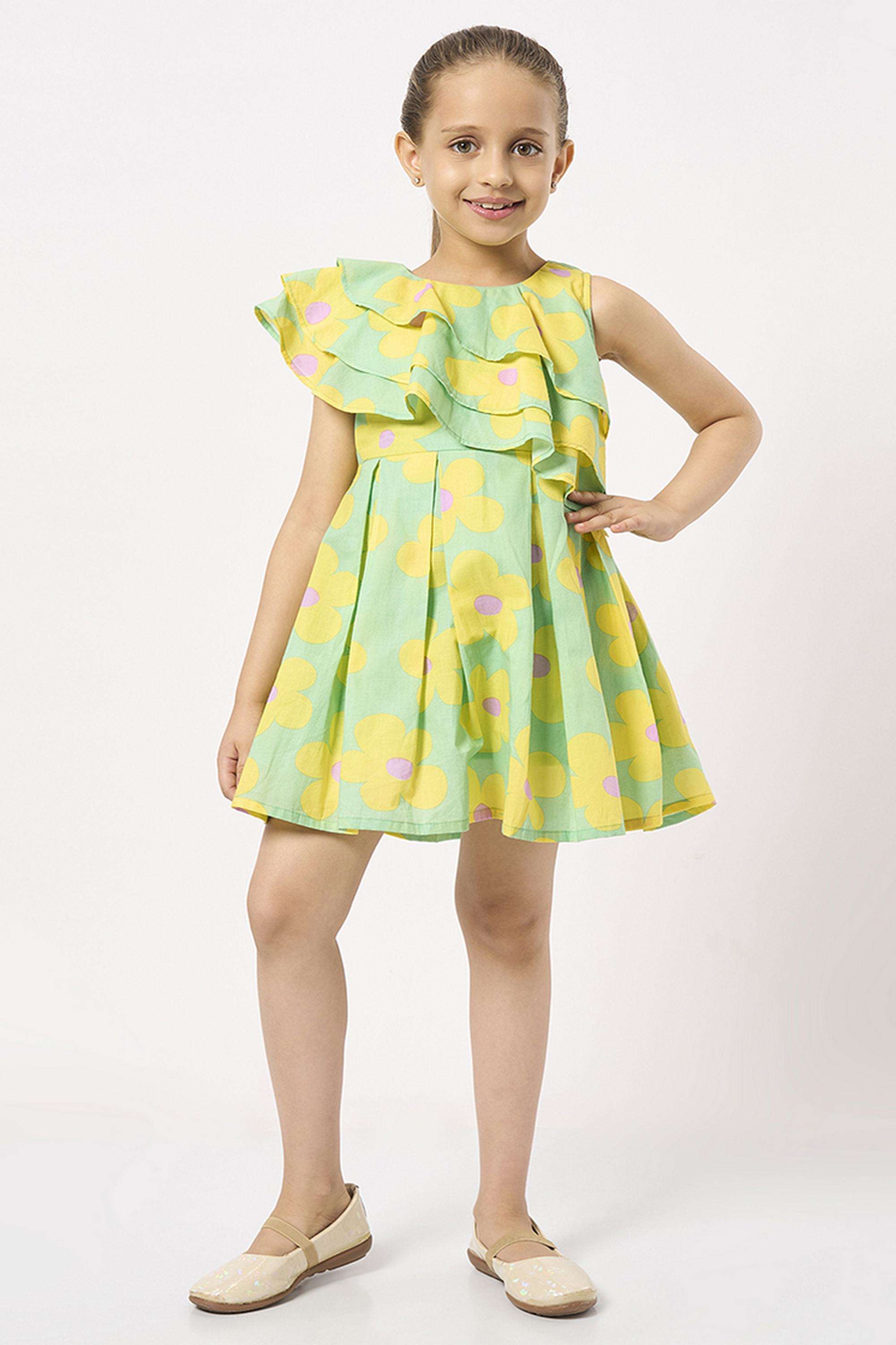 Graphic-Print-Cotton-One-Shoulder-Girls-Casual-Wear-Dress