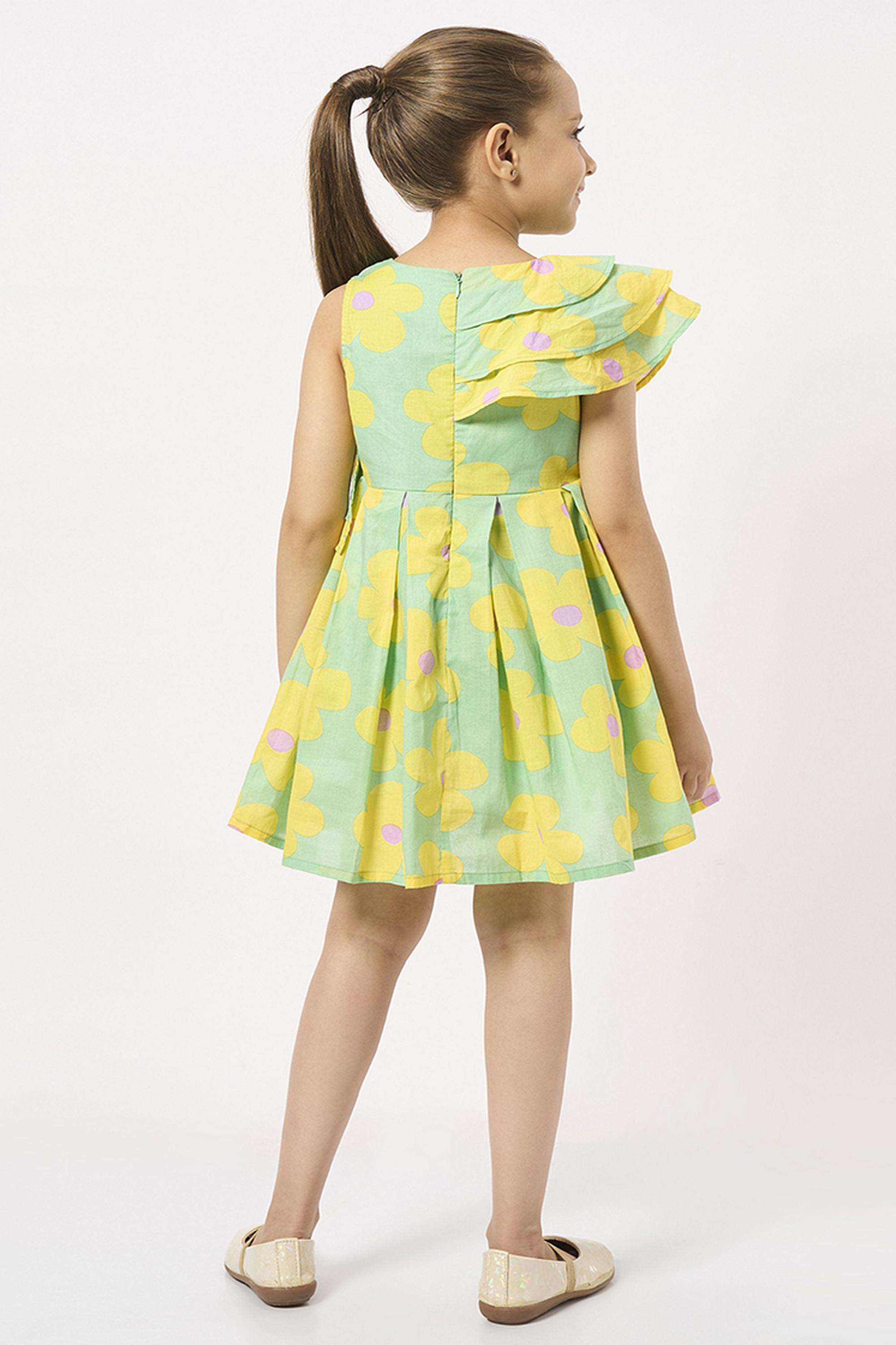Graphic-Print-Cotton-One-Shoulder-Girls-Casual-Wear-Dress