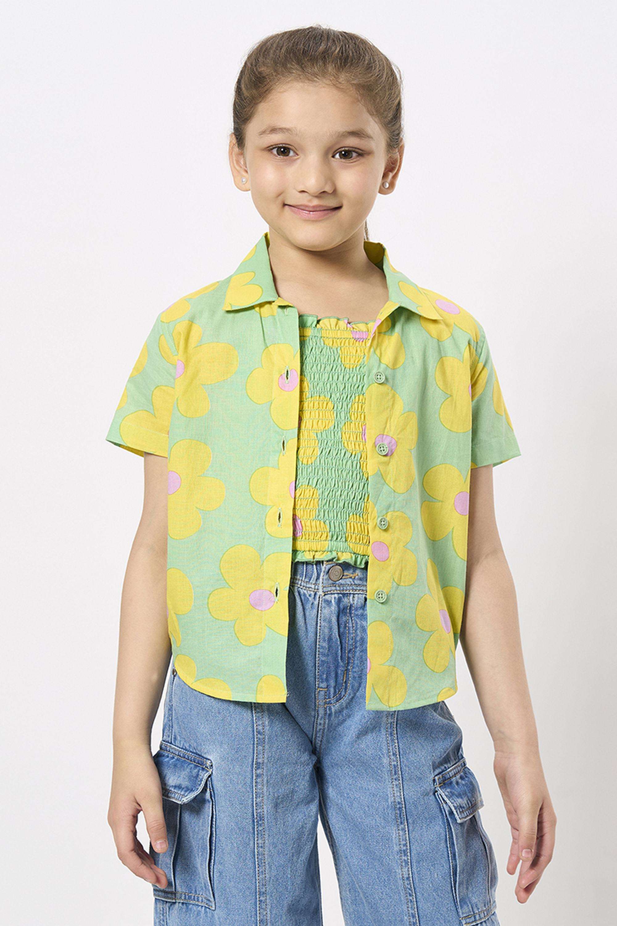 Graphic-Print-Cotton-Collared-Girls-Top