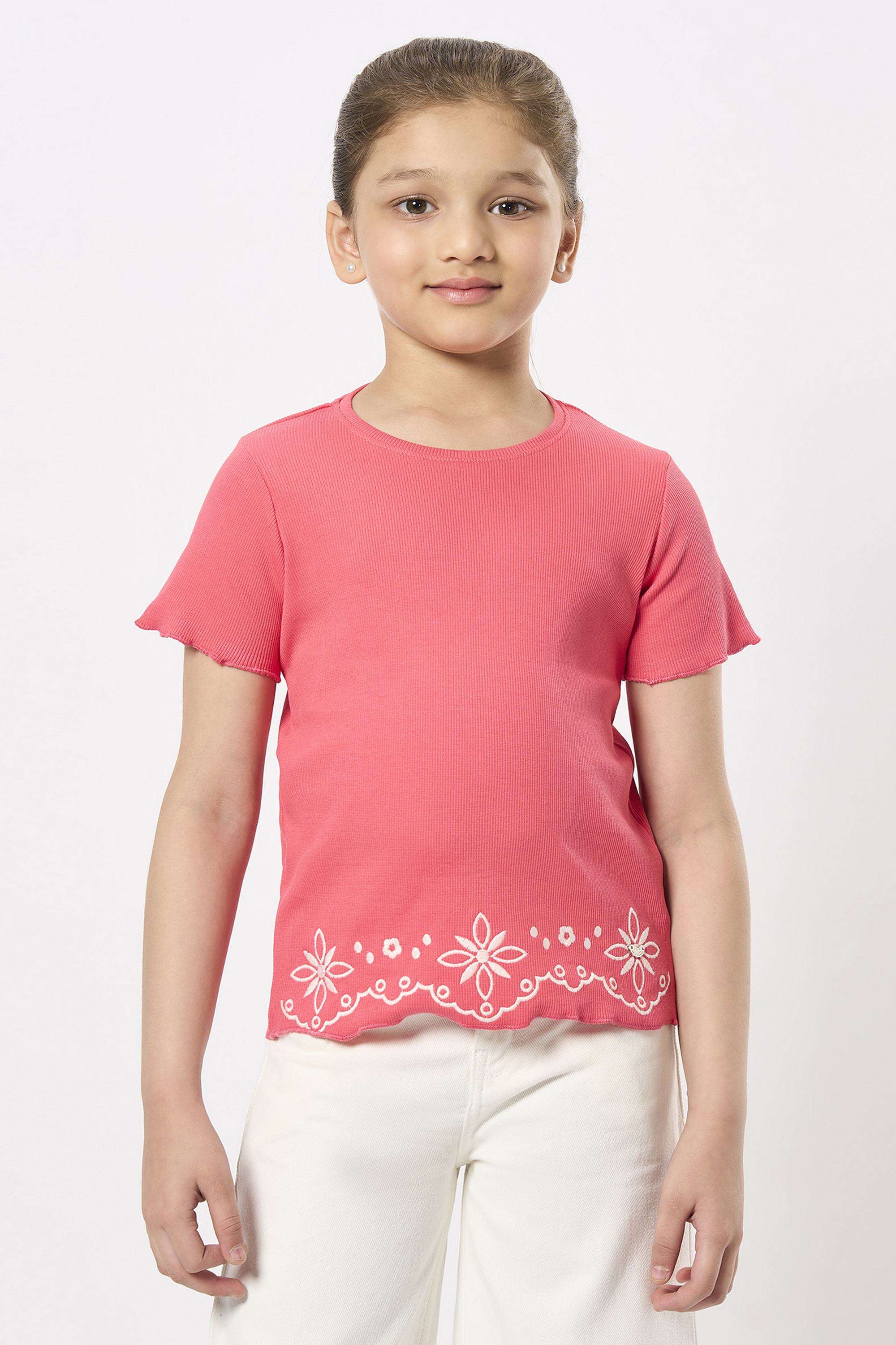 Solid-Cotton-Round-Neck-Girls-T-Shirt