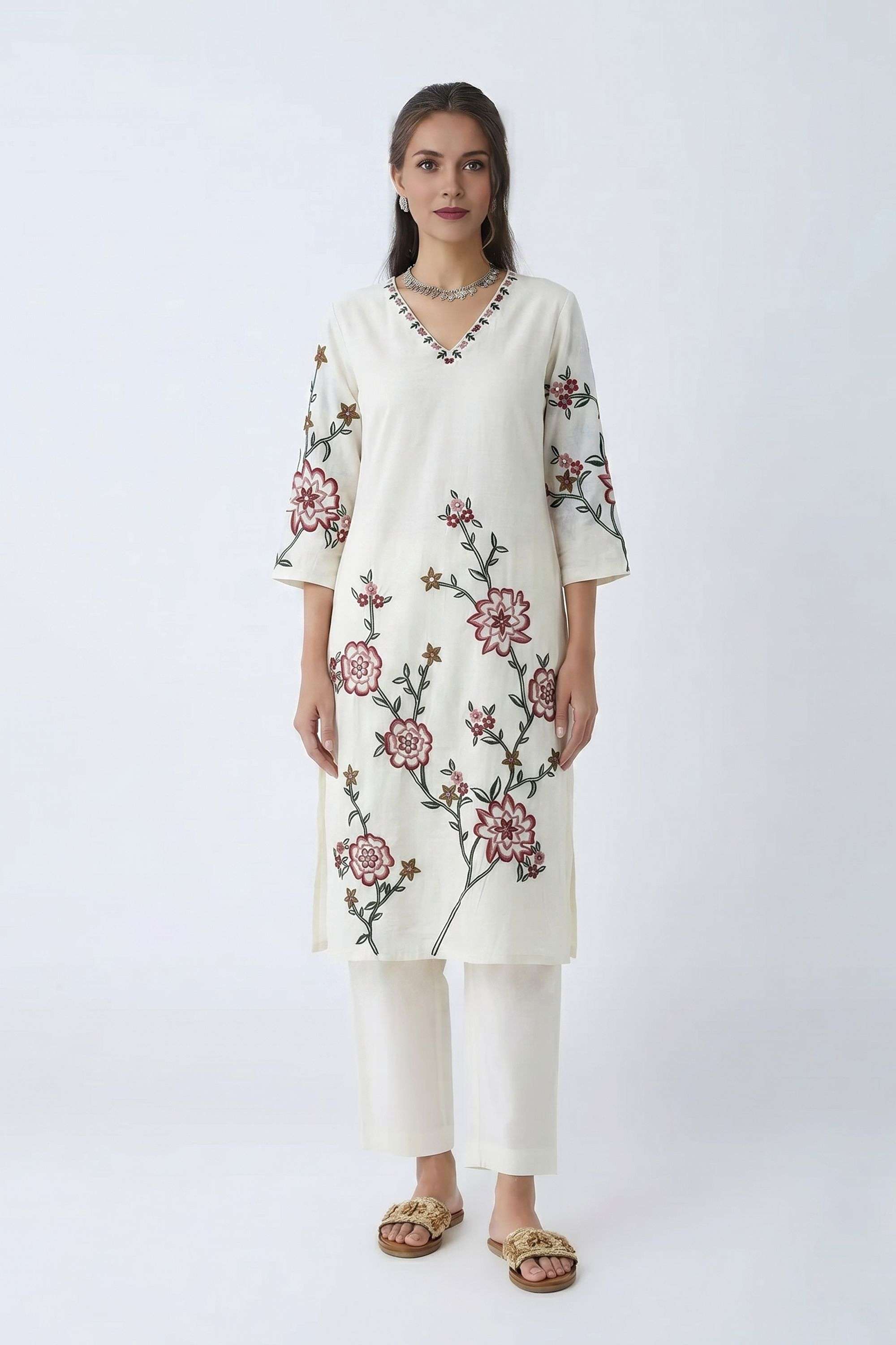 Printed-Cotton-V-Neck-Women-Kurta