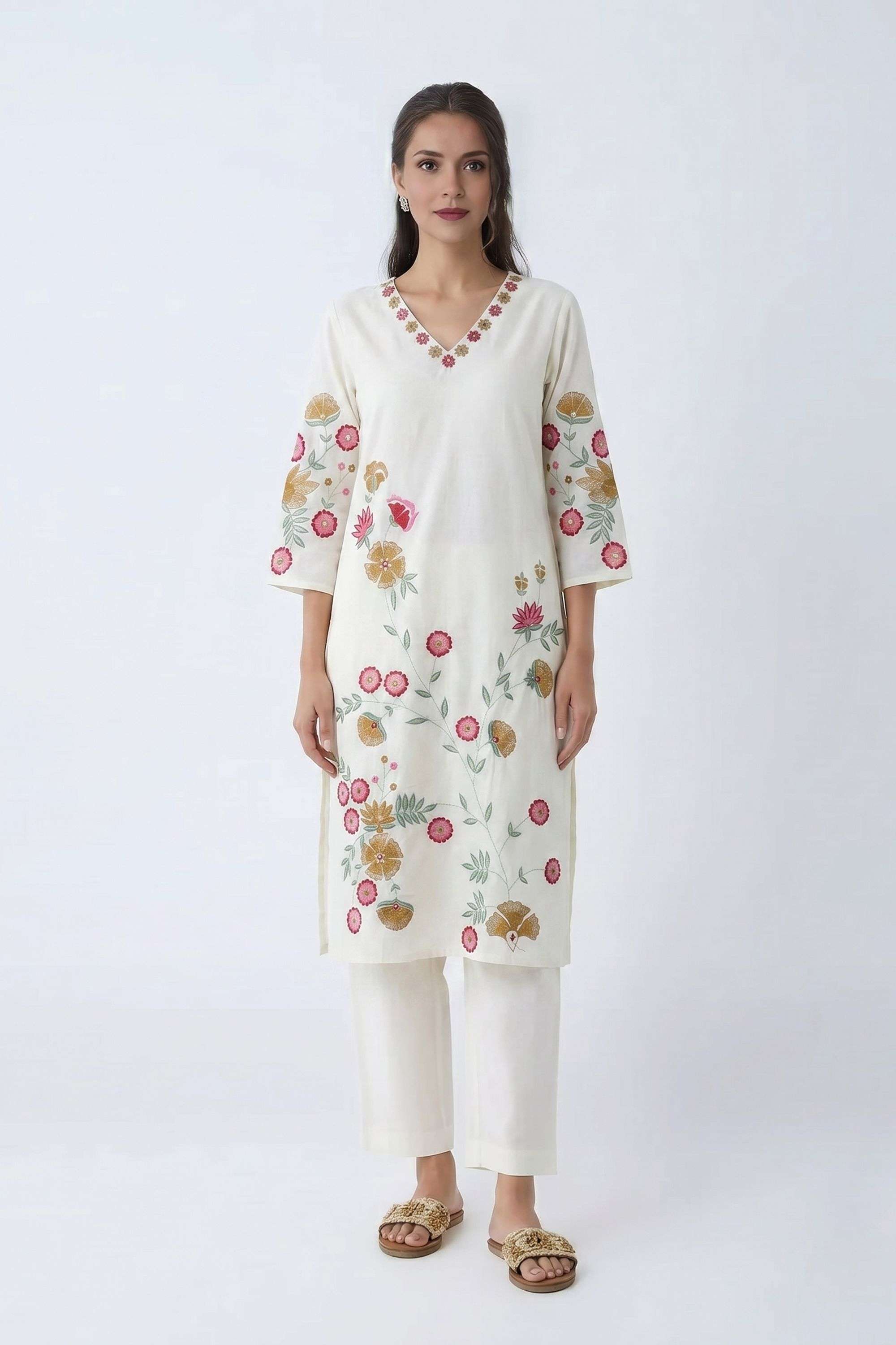 Printed-Cotton-V-Neck-Women-Kurta