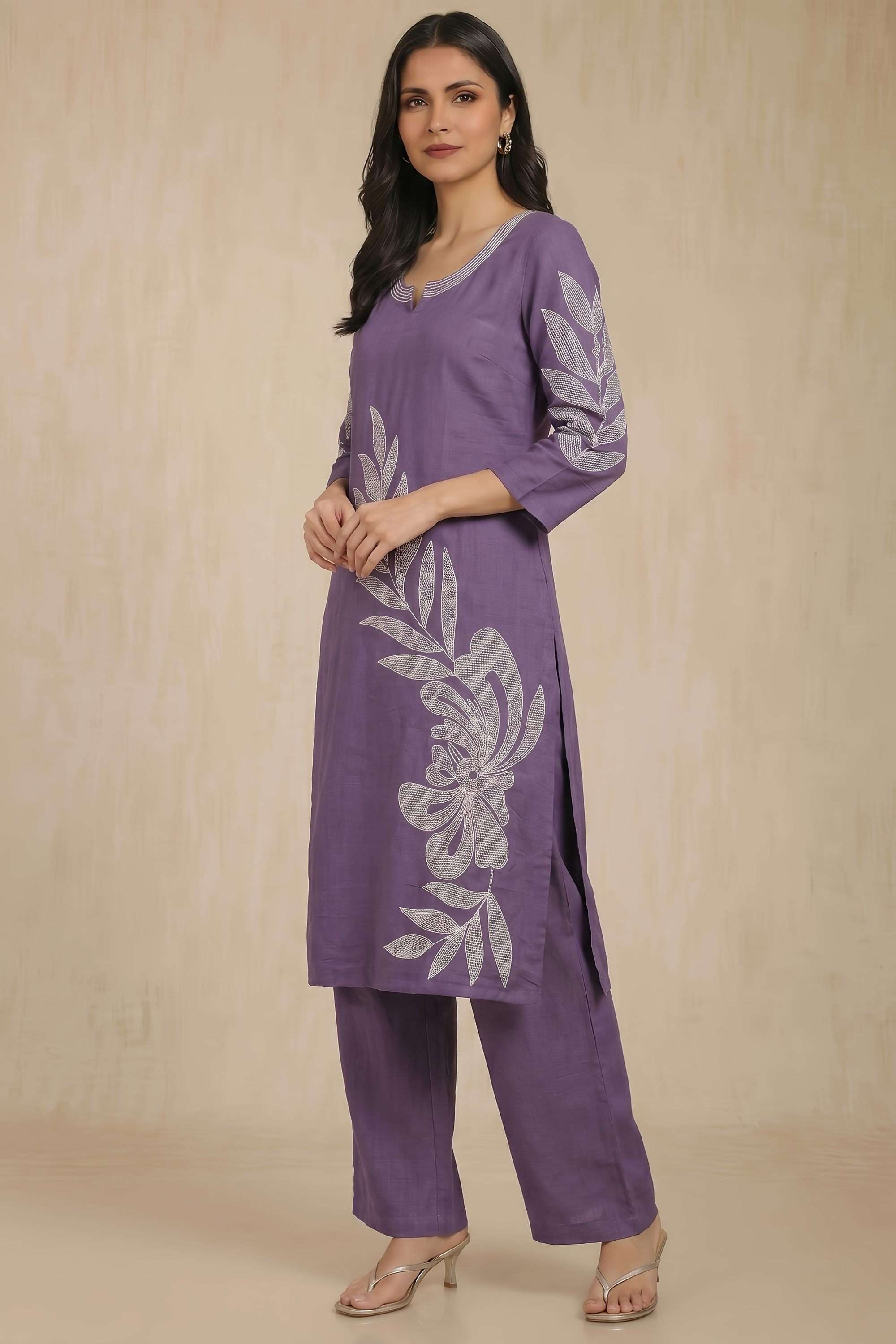 Solid-Y-Neck-Cotton-Women-s-Co-Ord-Set