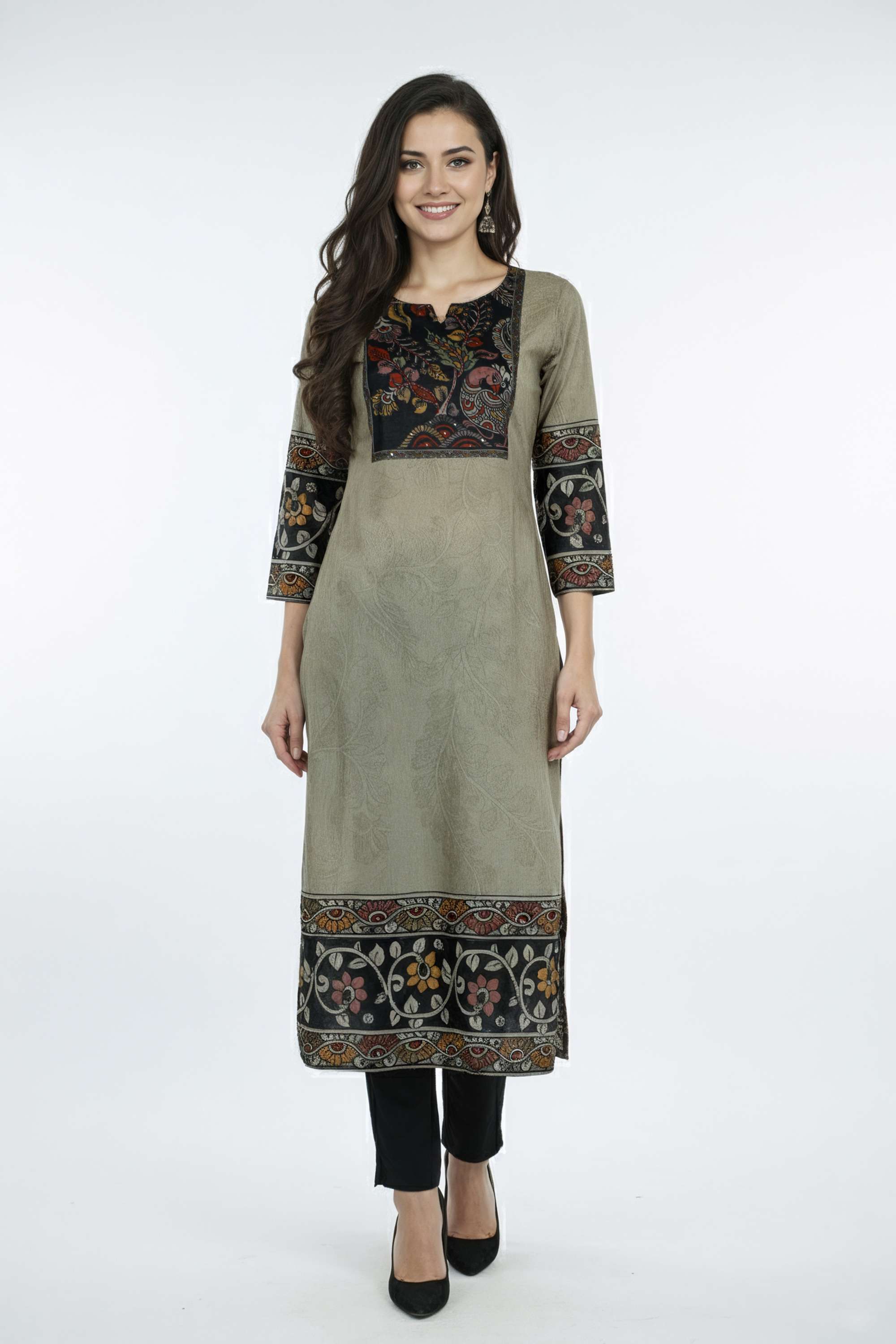 Floral-Cotton-Y-Neck-Women-s-Casual-Wear-Kurta