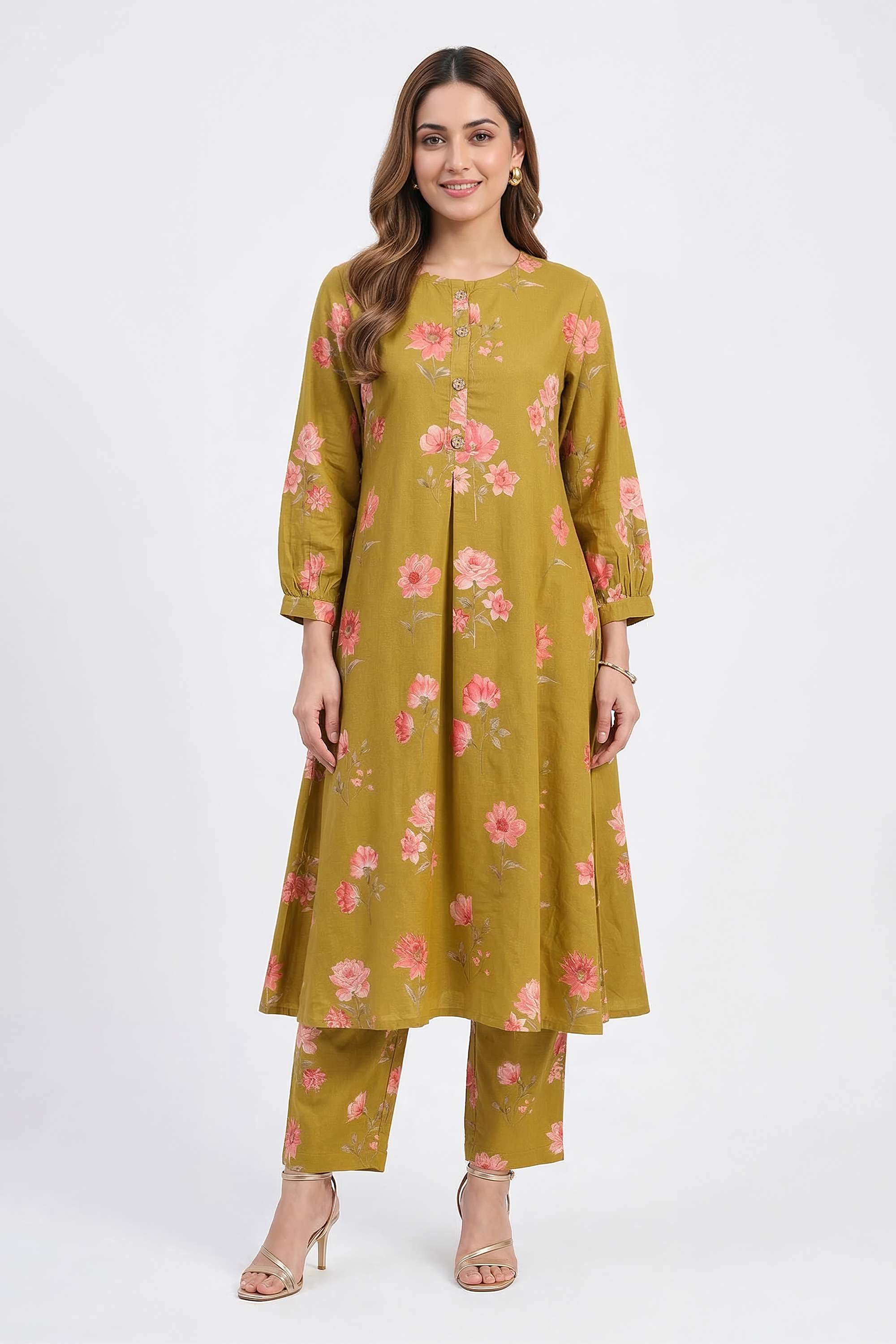 Floral-Round-Neck-Cotton-Women-s-Kurta-And-Pants