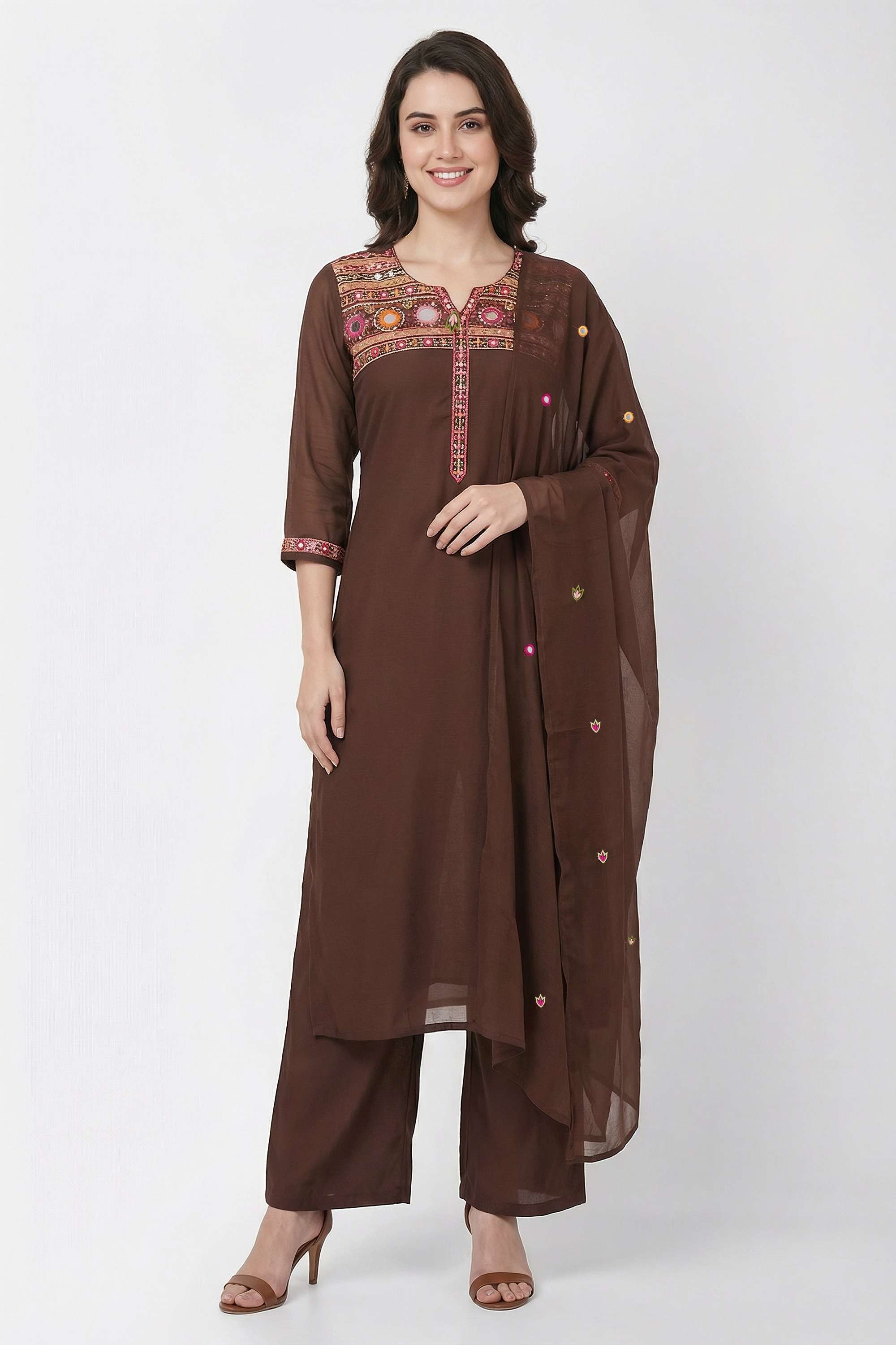 Textured-Cotton-Blend-Women-Kurta-with-Pant-and-Dupatta