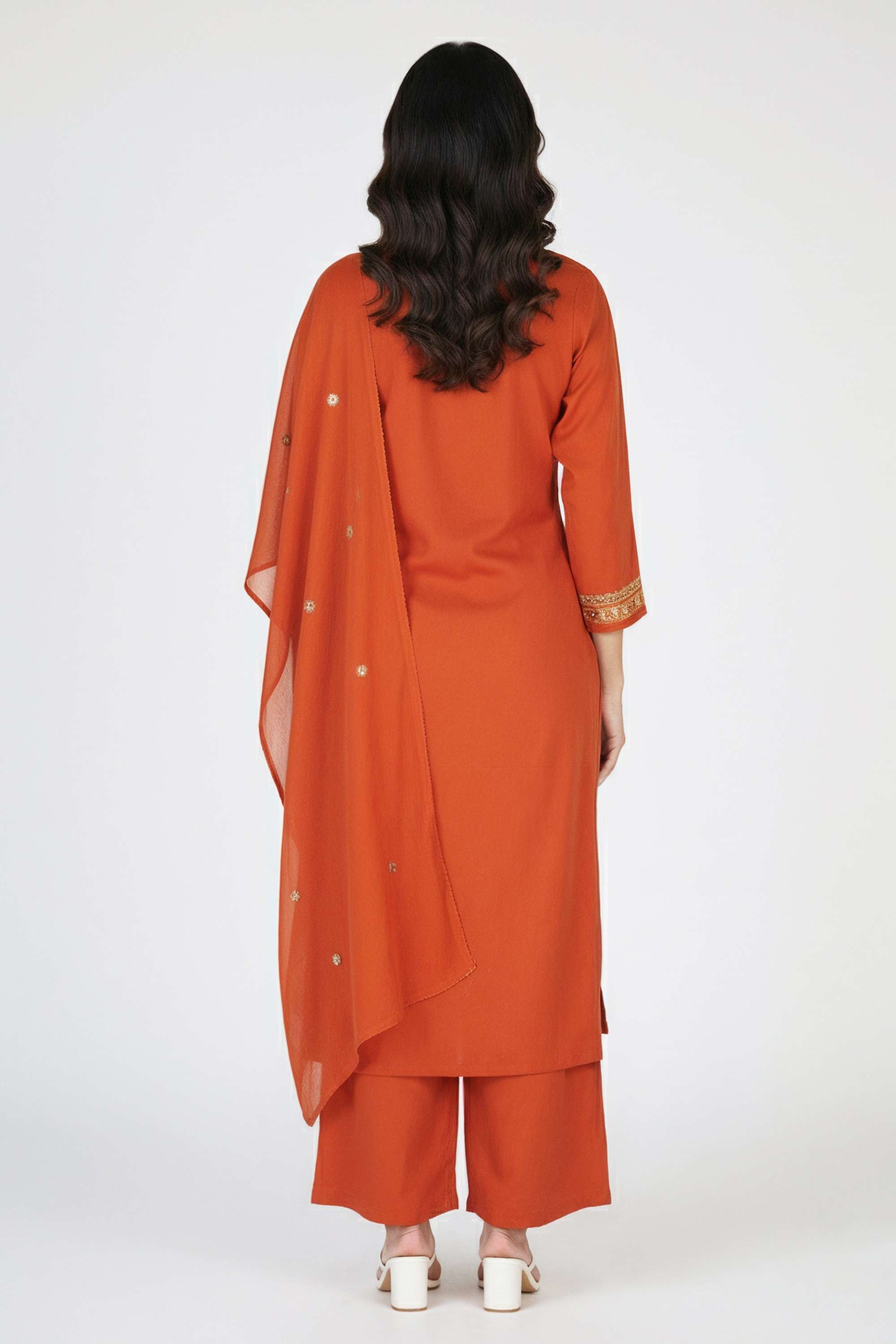 Textured-Cotton-Blend-Women-Kurta-with-Pant-and-Dupatta