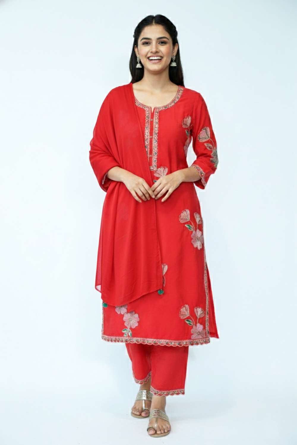 Textured-Cotton-Blend-Women-s-Festive-Wear-Kurta-Set