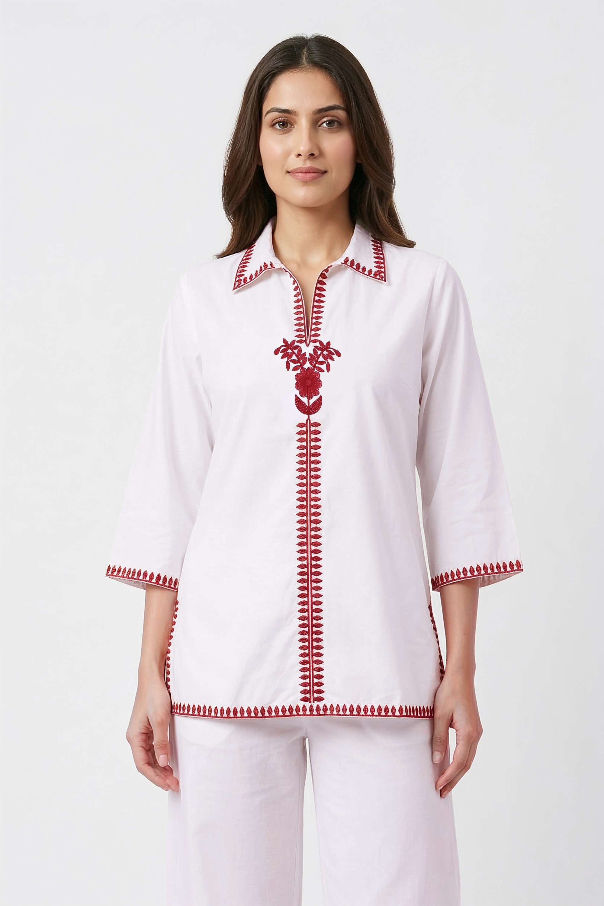 Embroidered-Cotton-Collared-Women-Tunic