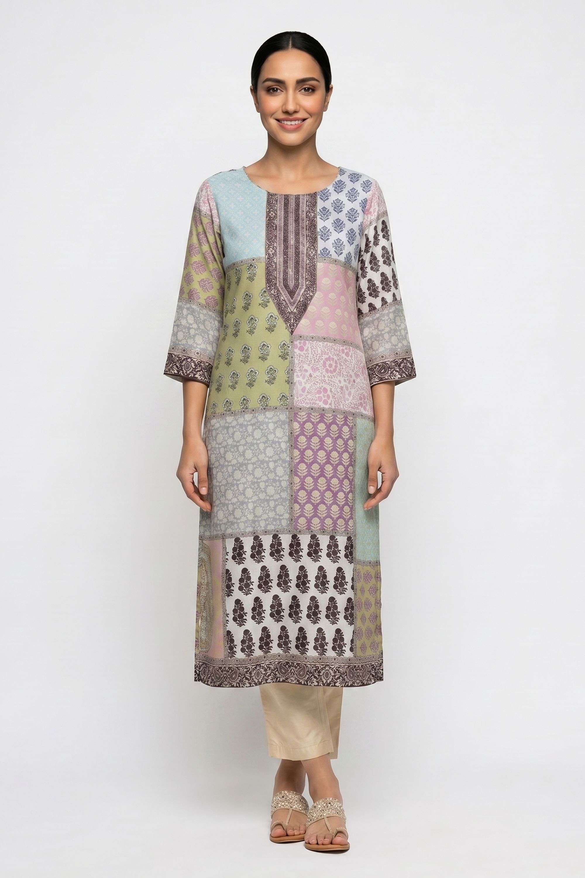 Printed-Cotton-Blend-Round-Neck-Women-Kurta