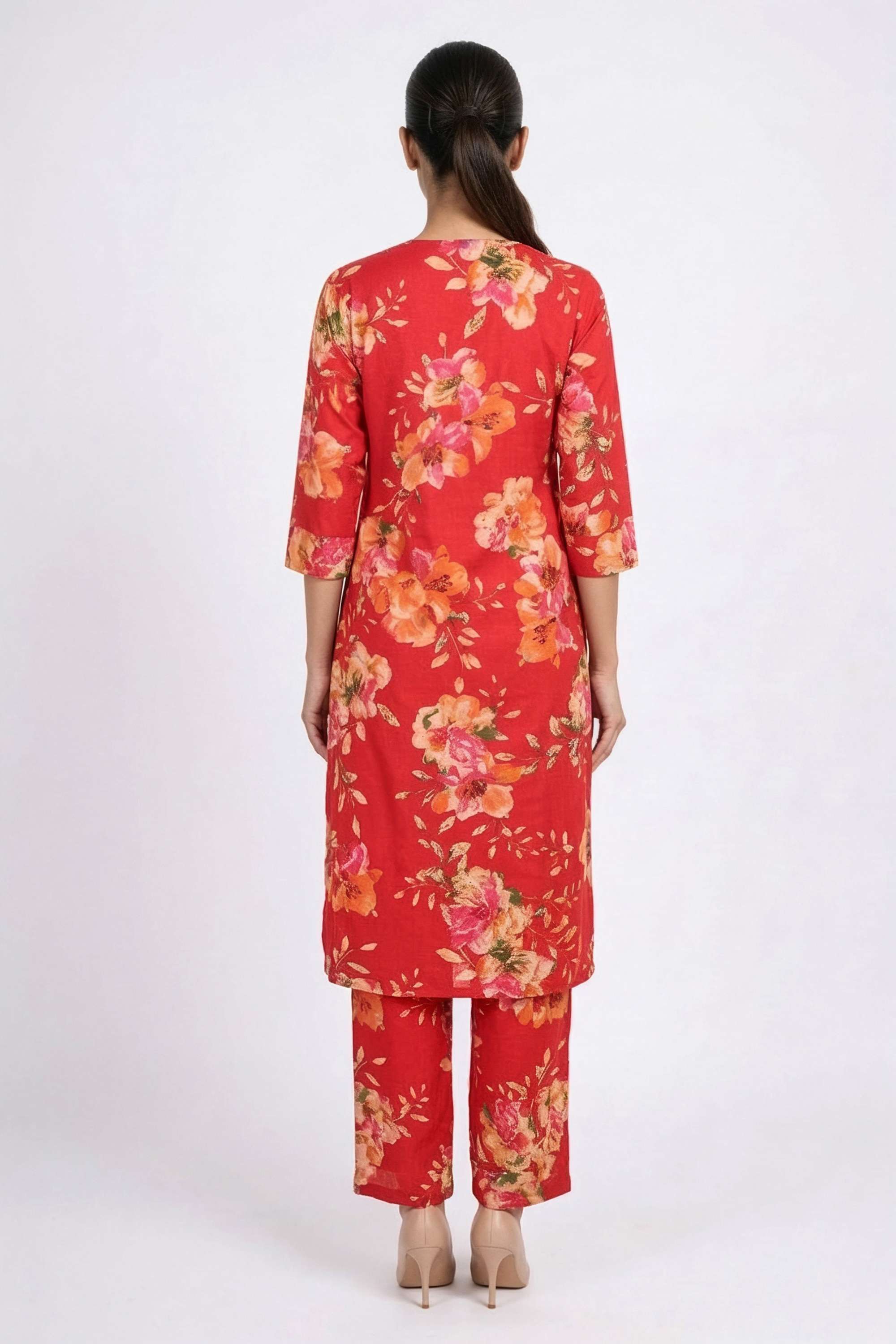Floral-V-Neck-Cotton-Women-s-Kurta-And-Pants