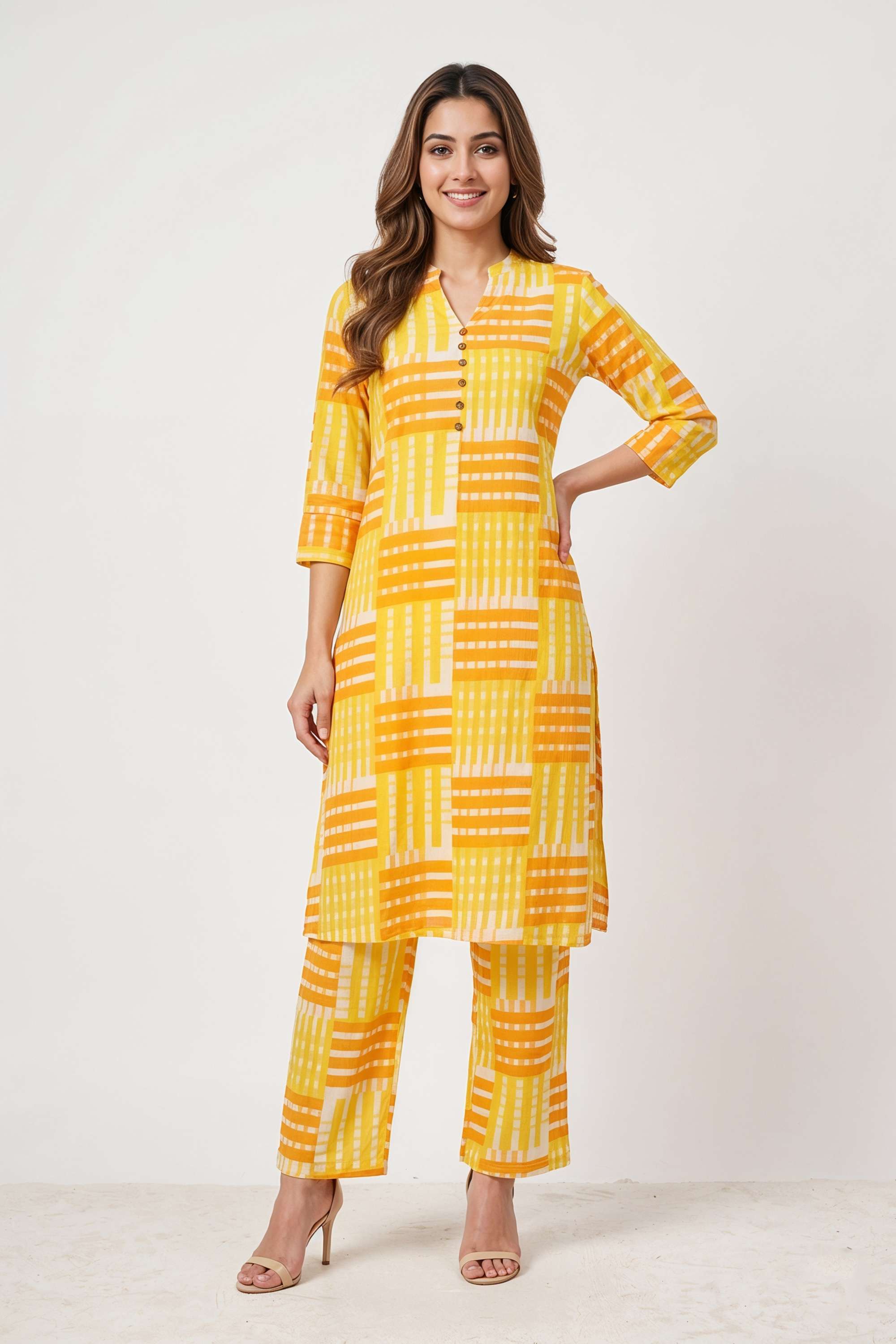 Checks-Round-Neck-Cotton-Women-s-Kurta-And-Pants