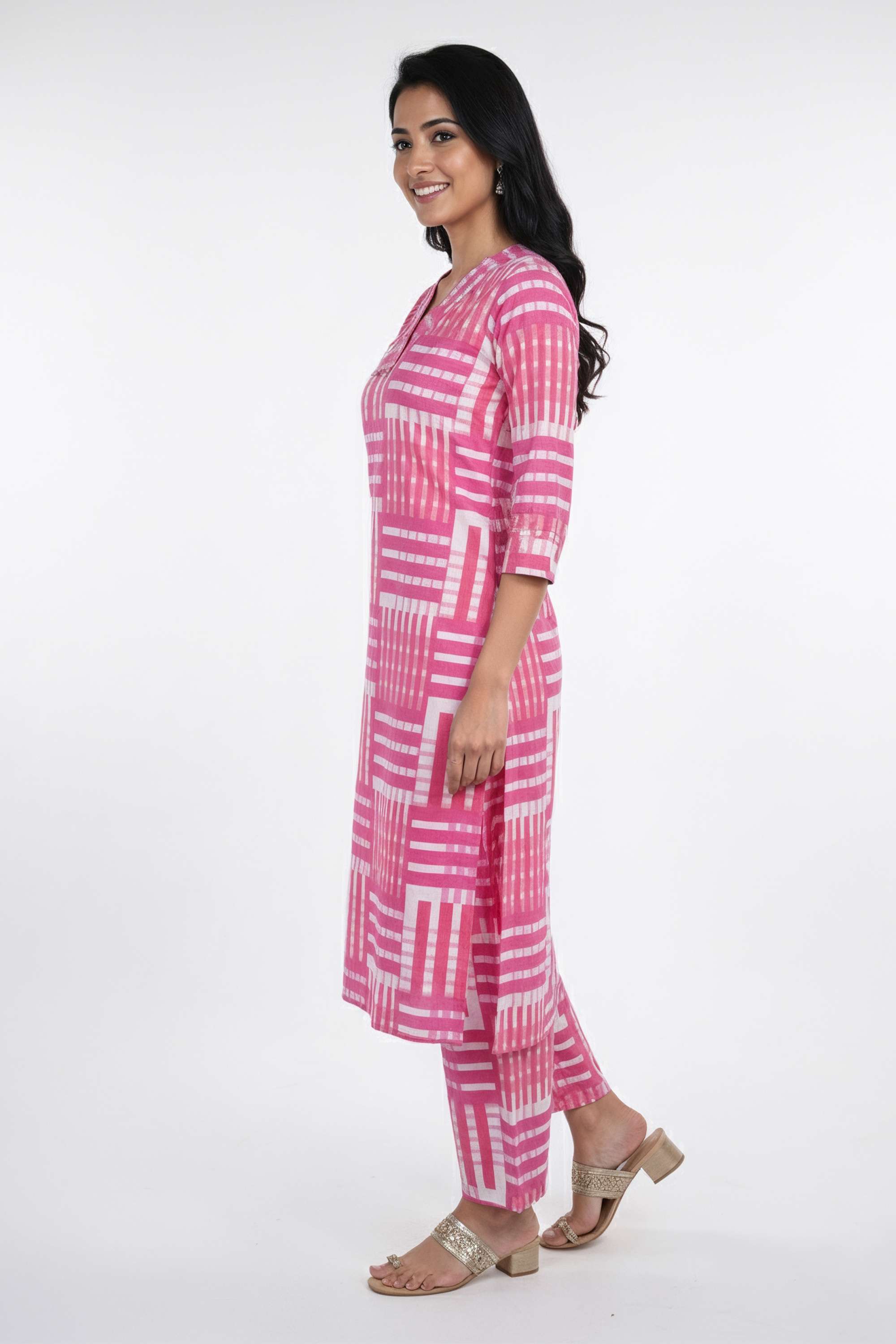 Stripes-Y-Neck-Cotton-Women-s-Kurta-And-Pants