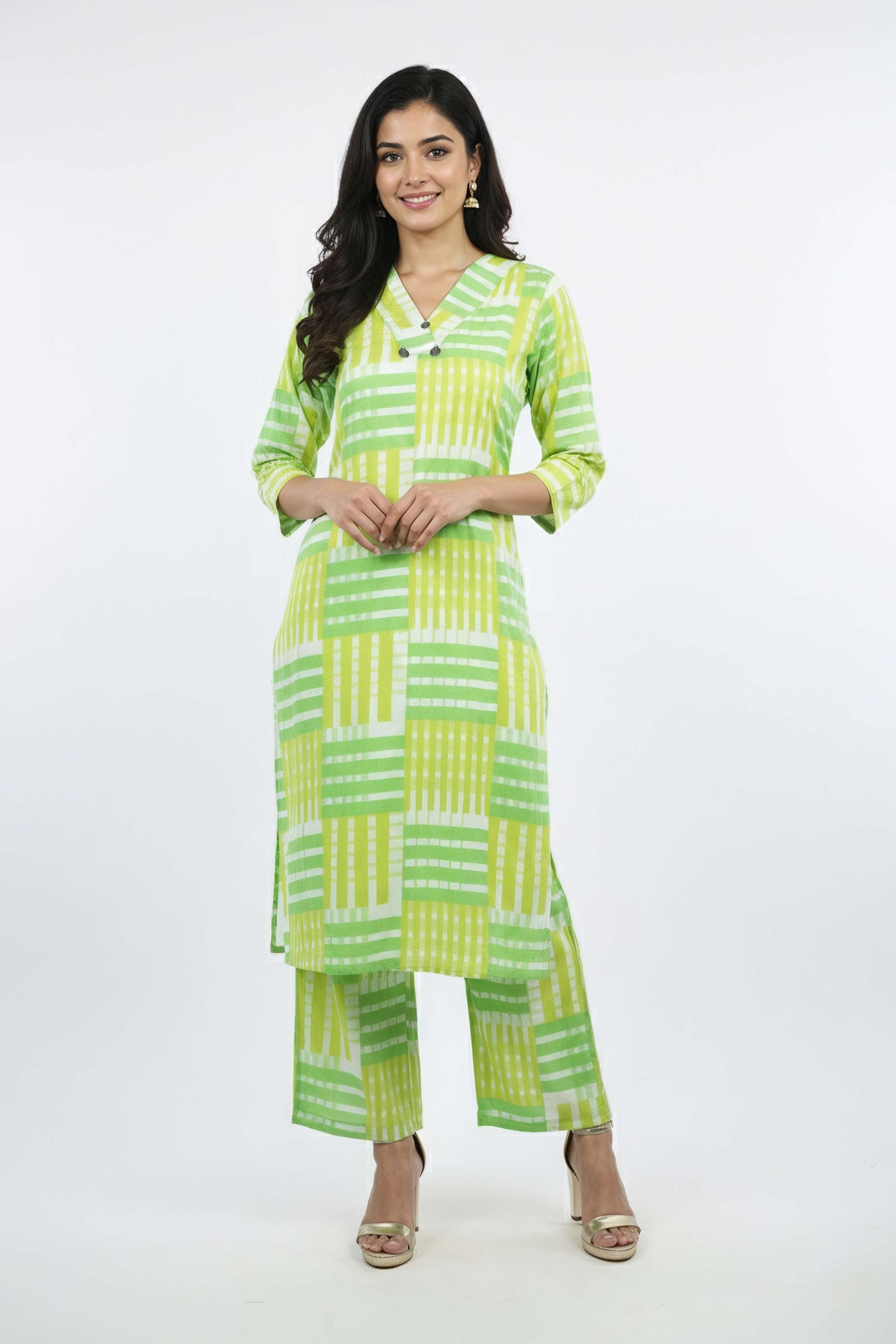 Printed-V-Neck-Cotton-Women-s-Co-Ord-Set