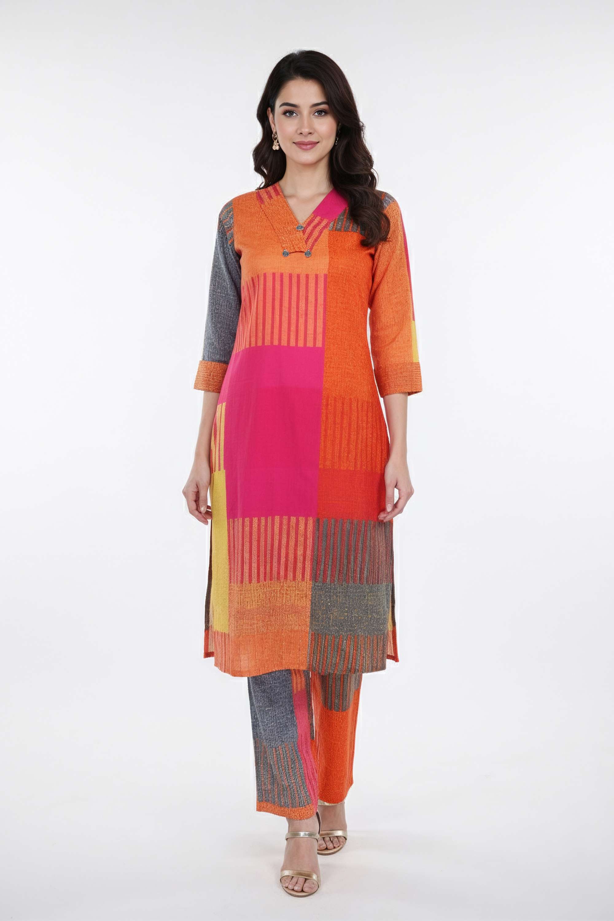 Color-Block-Y-Neck-Cotton-Women-s-Co-Ord-Set