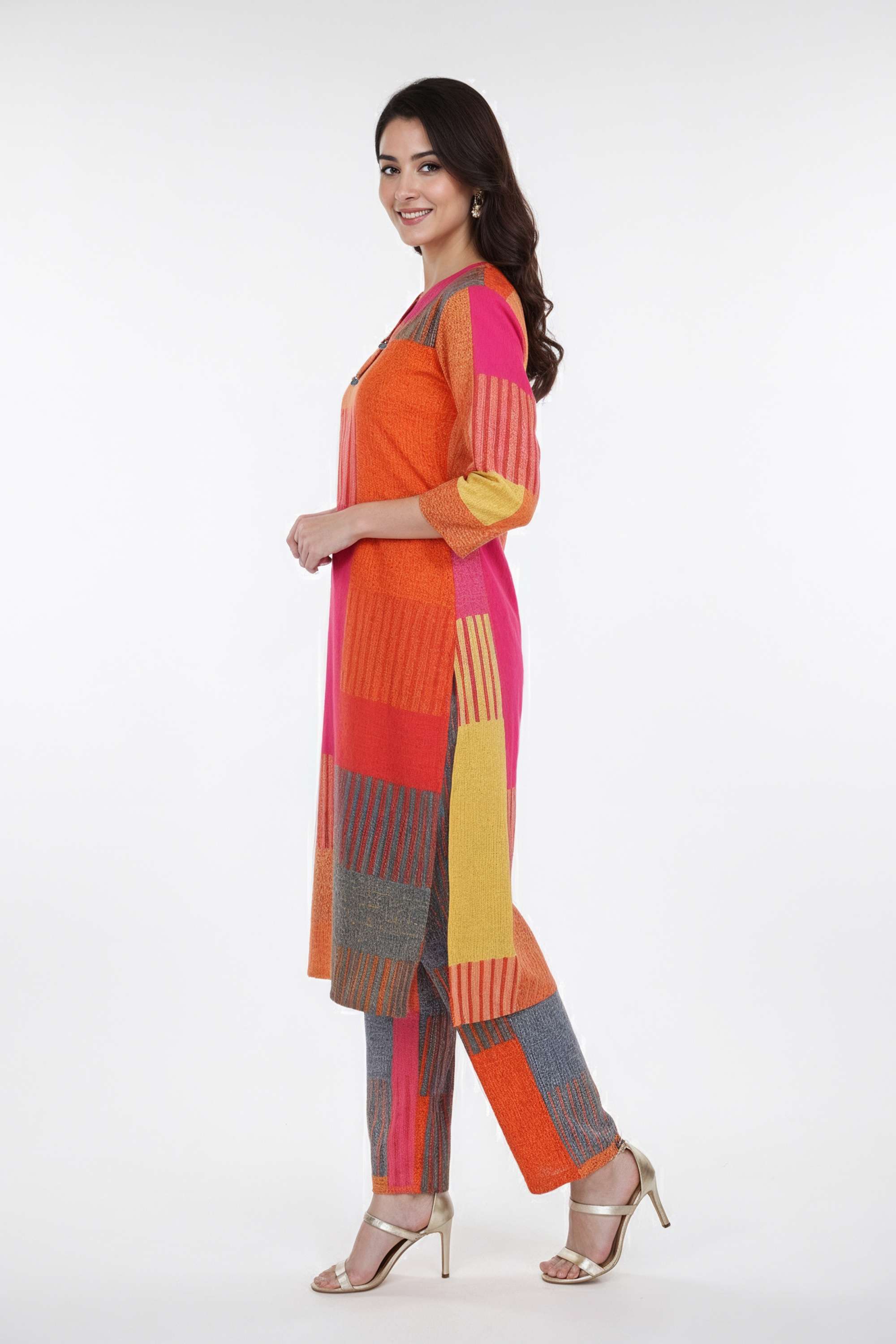 Color-Block-Y-Neck-Cotton-Women-s-Co-Ord-Set