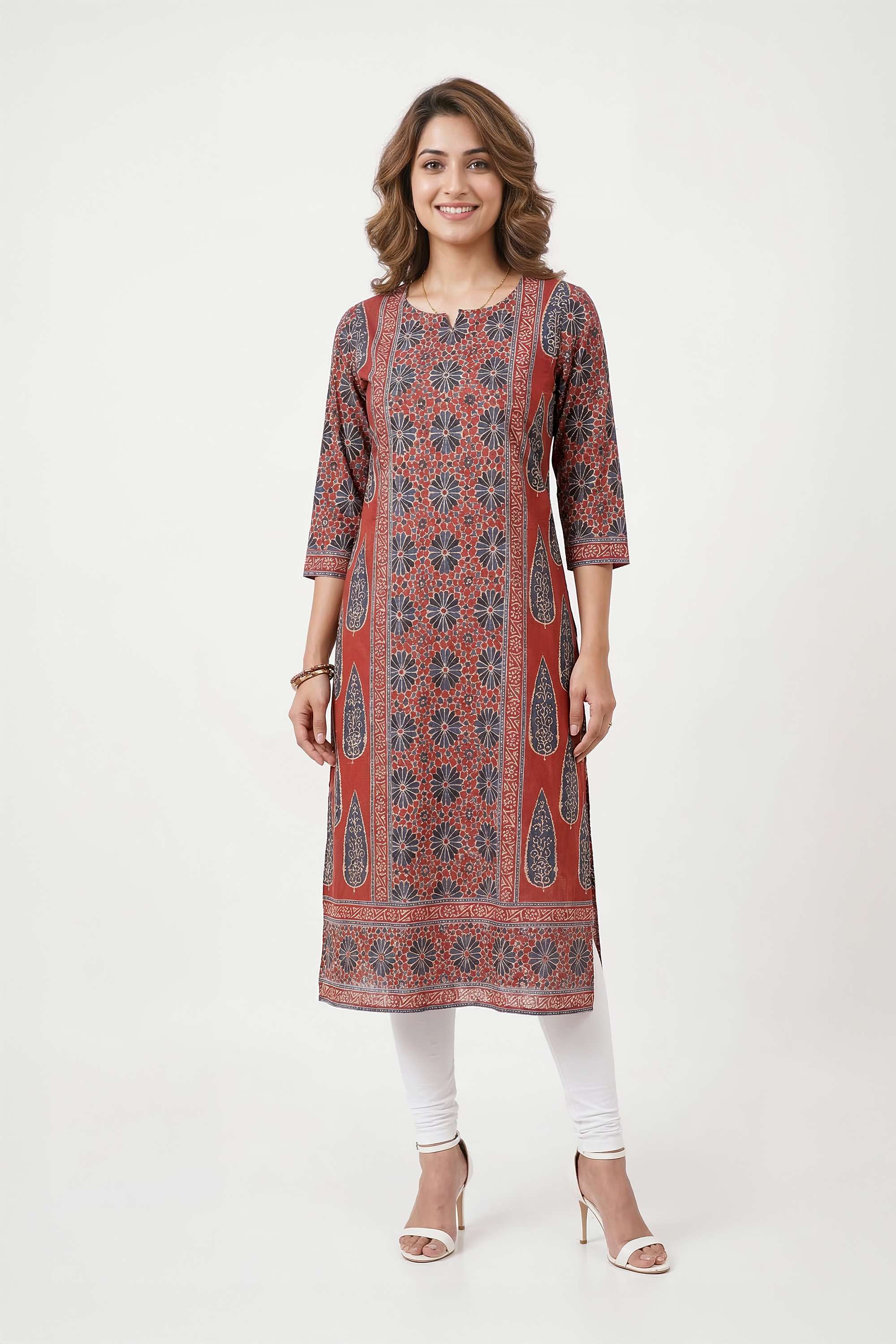 Printed-Cotton-Round-Neck-Women-Kurta