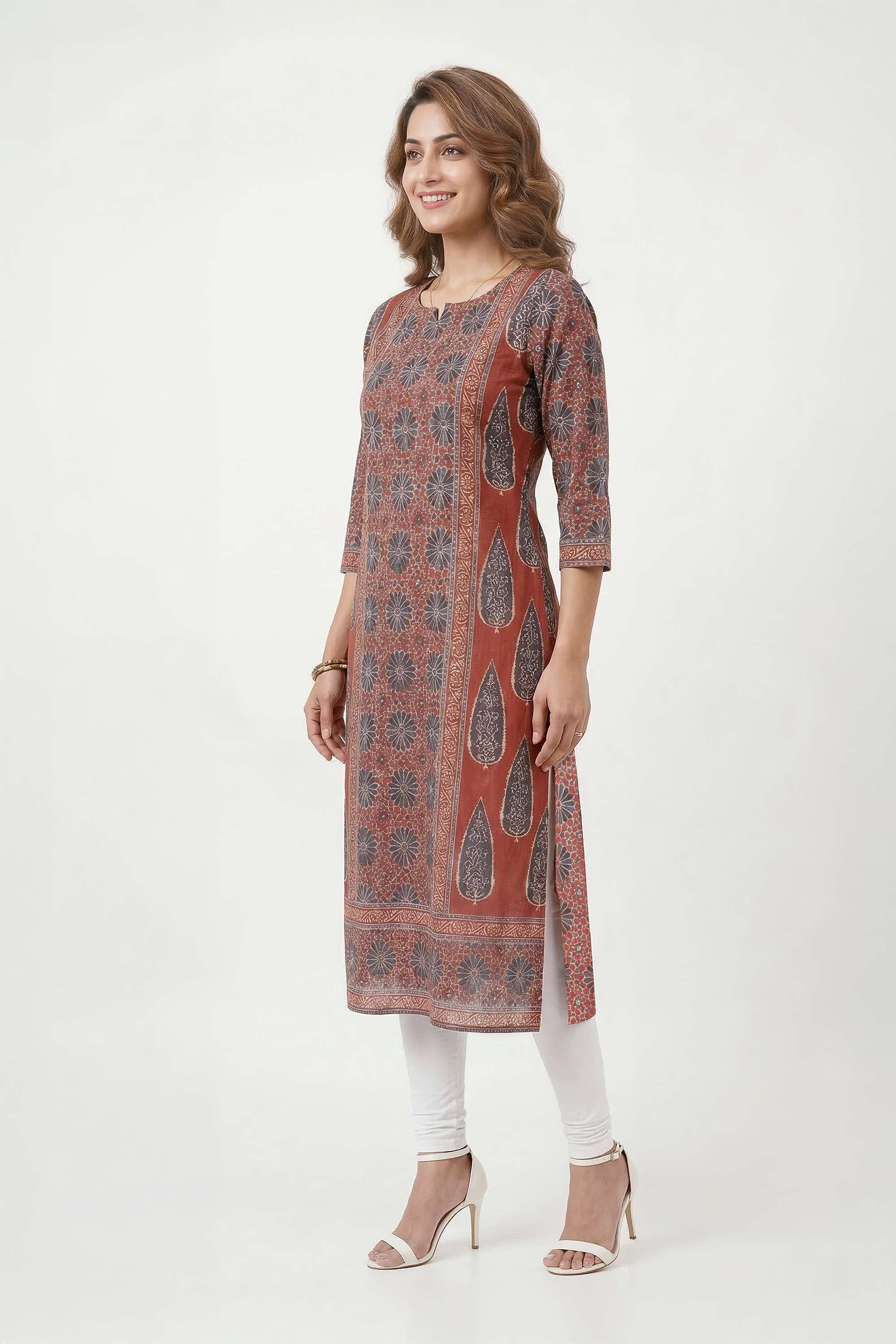 Printed-Cotton-Round-Neck-Women-Kurta