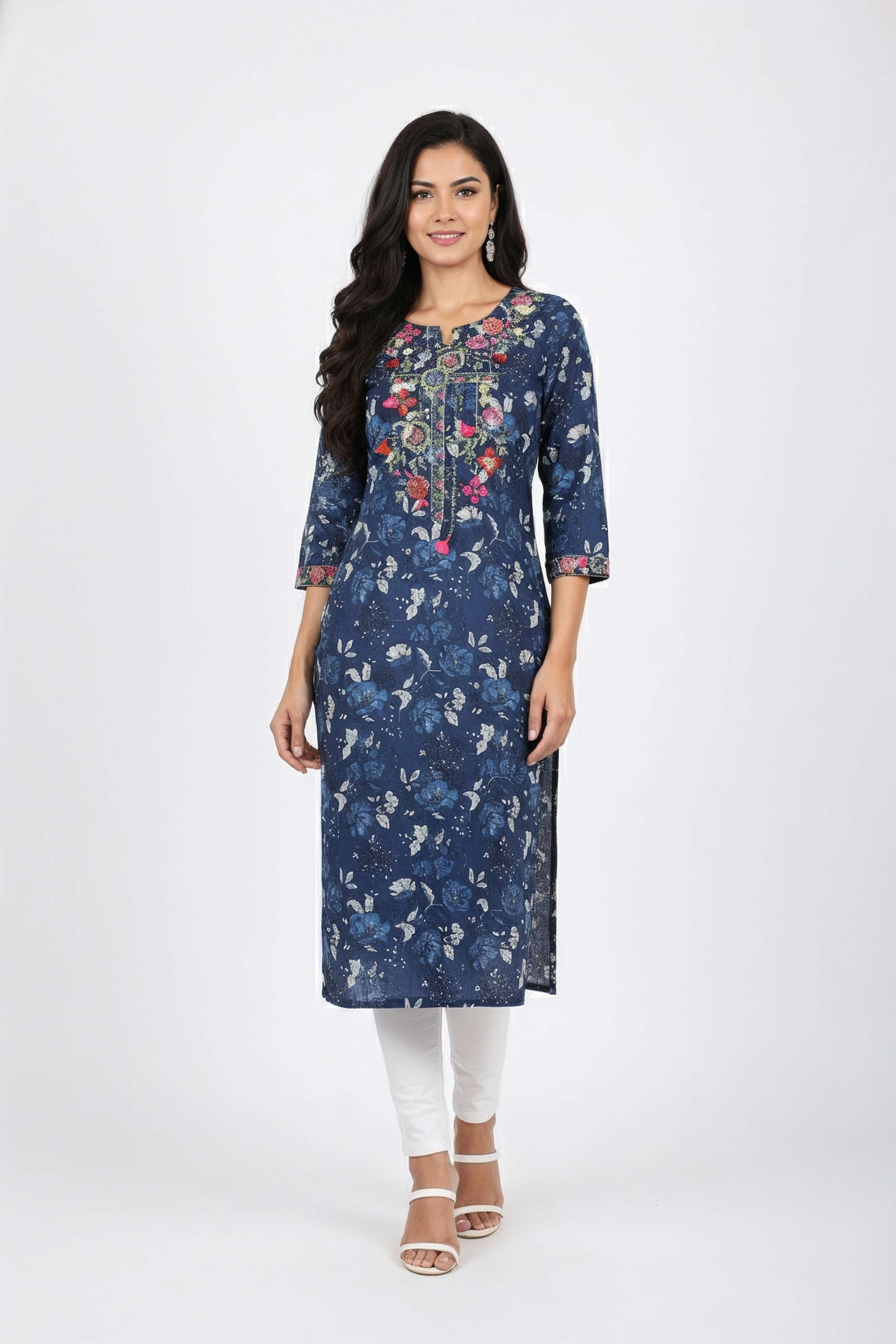 Embroidered-Cotton-Y-Neck-Women-s-Casual-Wear-Kurta
