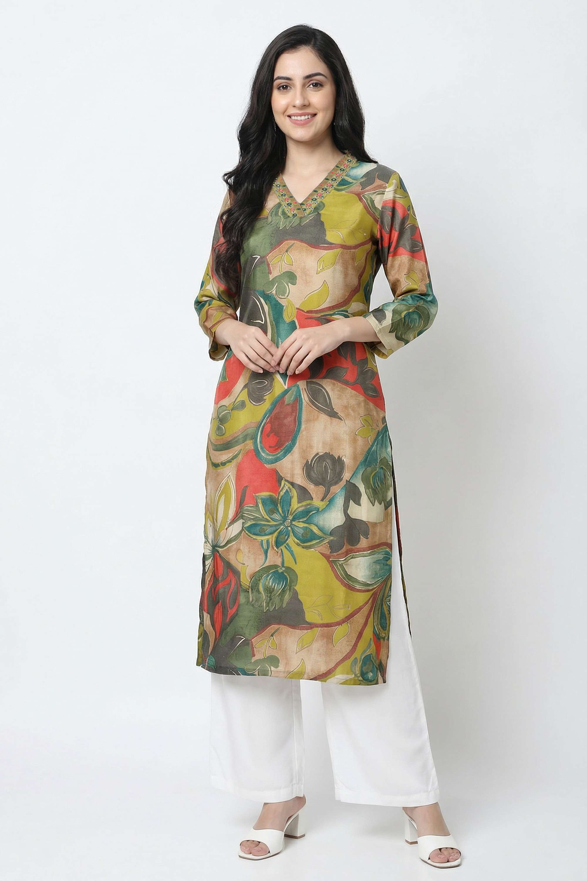 Floral-Cotton-V-Neck-Women-Kurta
