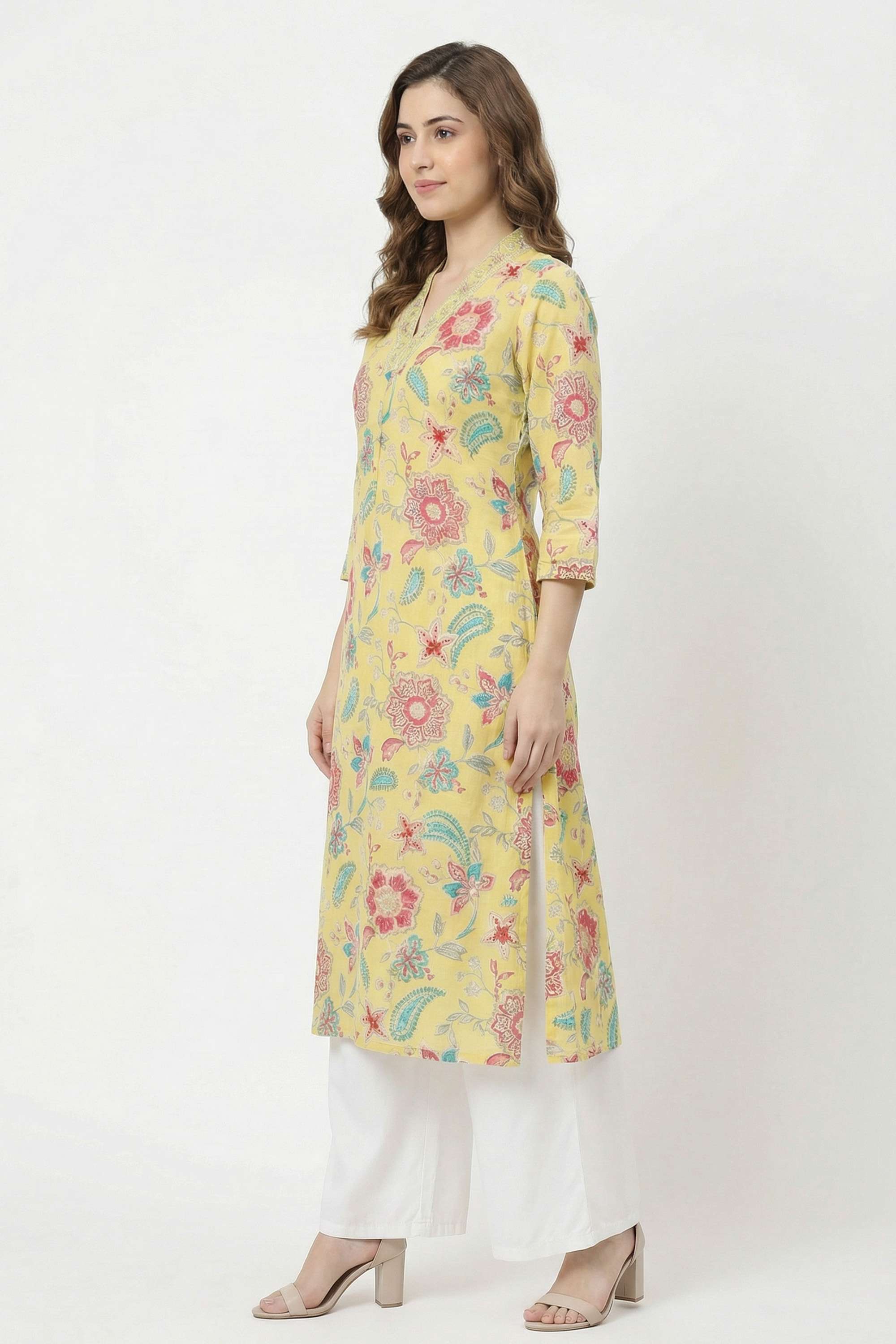 Floral-Cotton-V-Neck-Women-Kurta