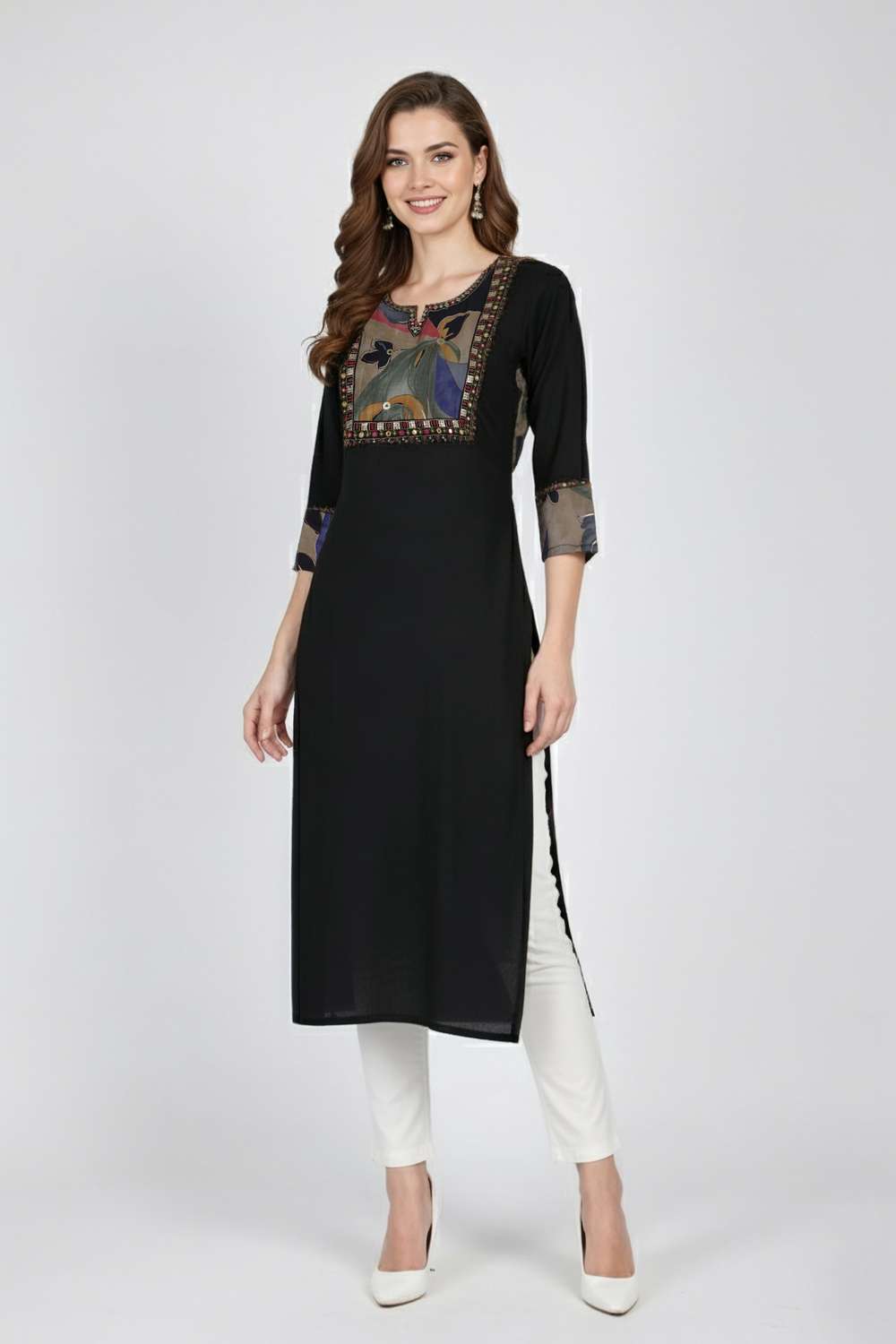 Floral-Modal-Henley-Women-s-Casual-Wear-Kurta