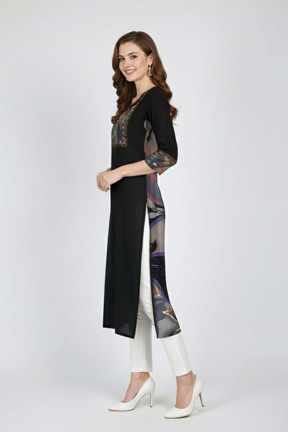 Floral-Modal-Henley-Women-s-Casual-Wear-Kurta