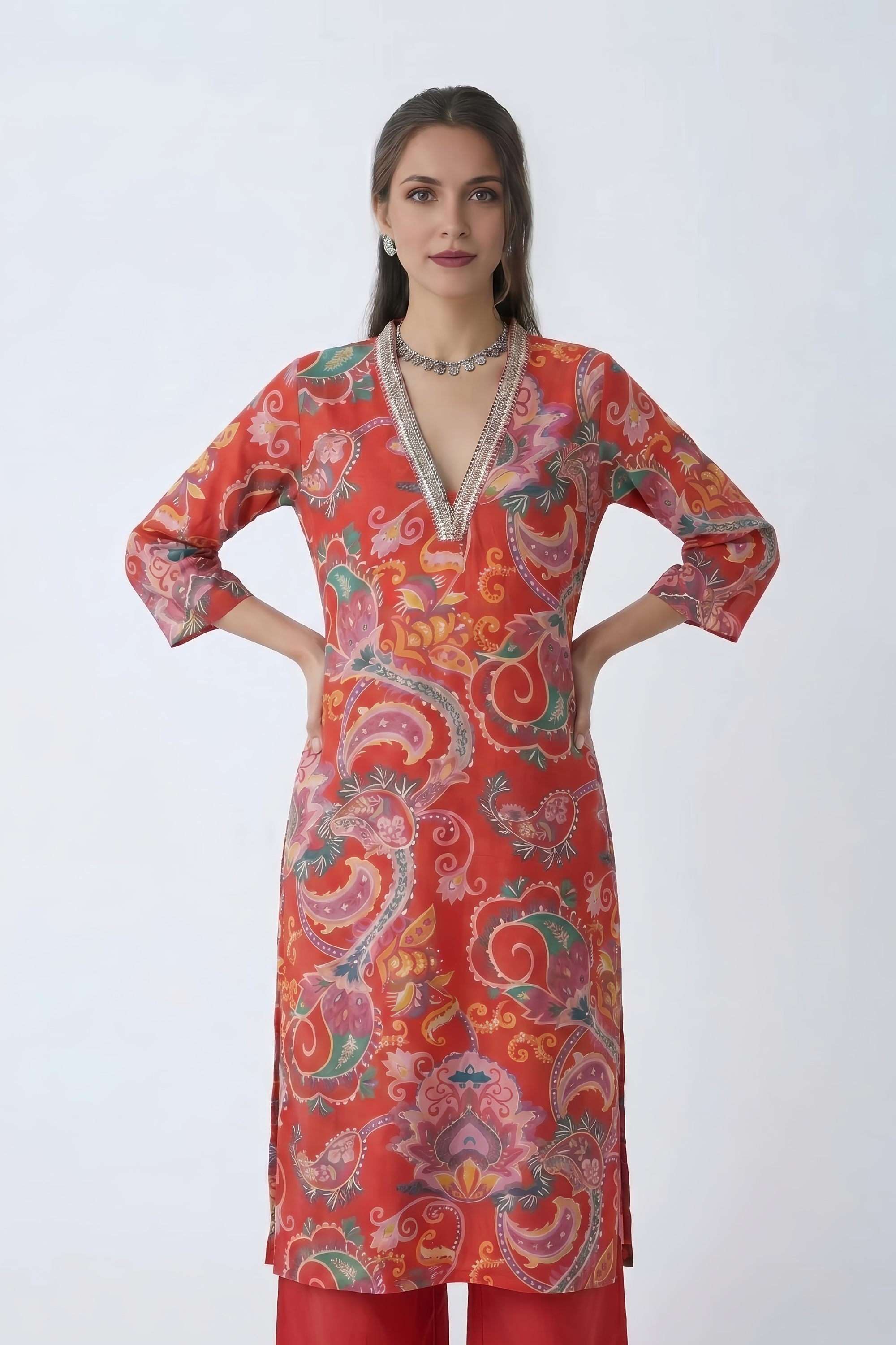 fashor Solid Y-Neck Cotton Women's Co-Ord Set-picture-15