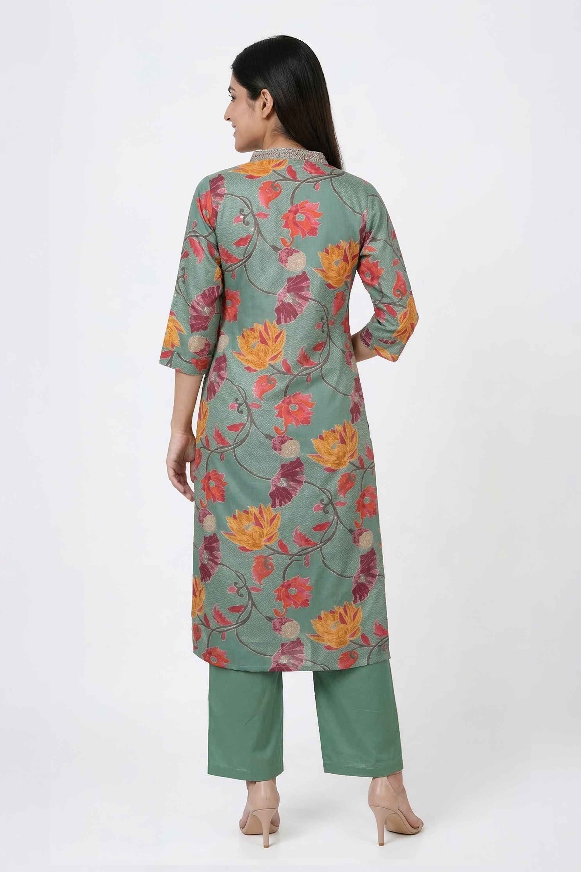 Floral-Y-Neck-Cotton-Women-s-Kurta-And-Pants