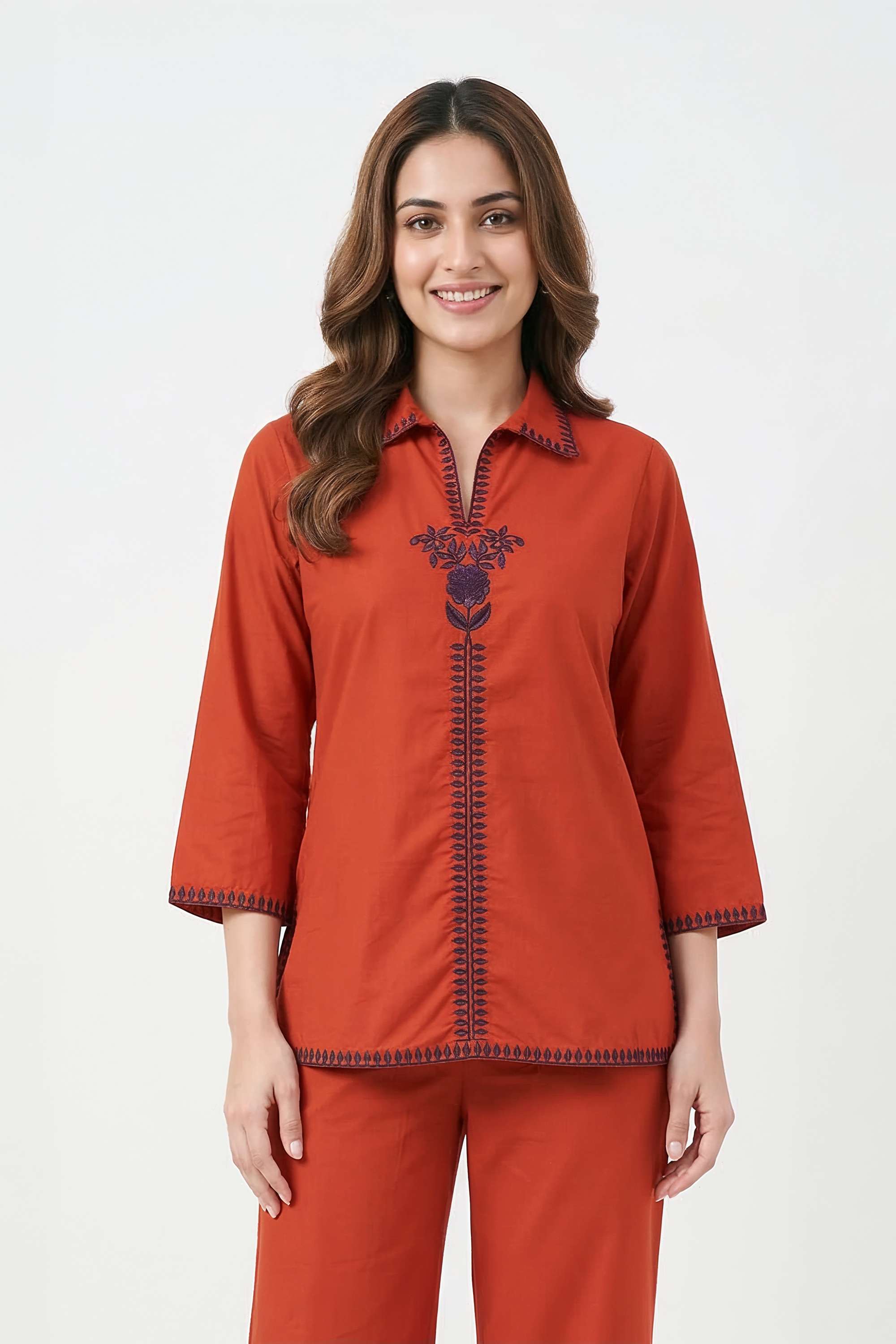 Floral-Collared-Cotton-Women-s-Kurta-And-Pants