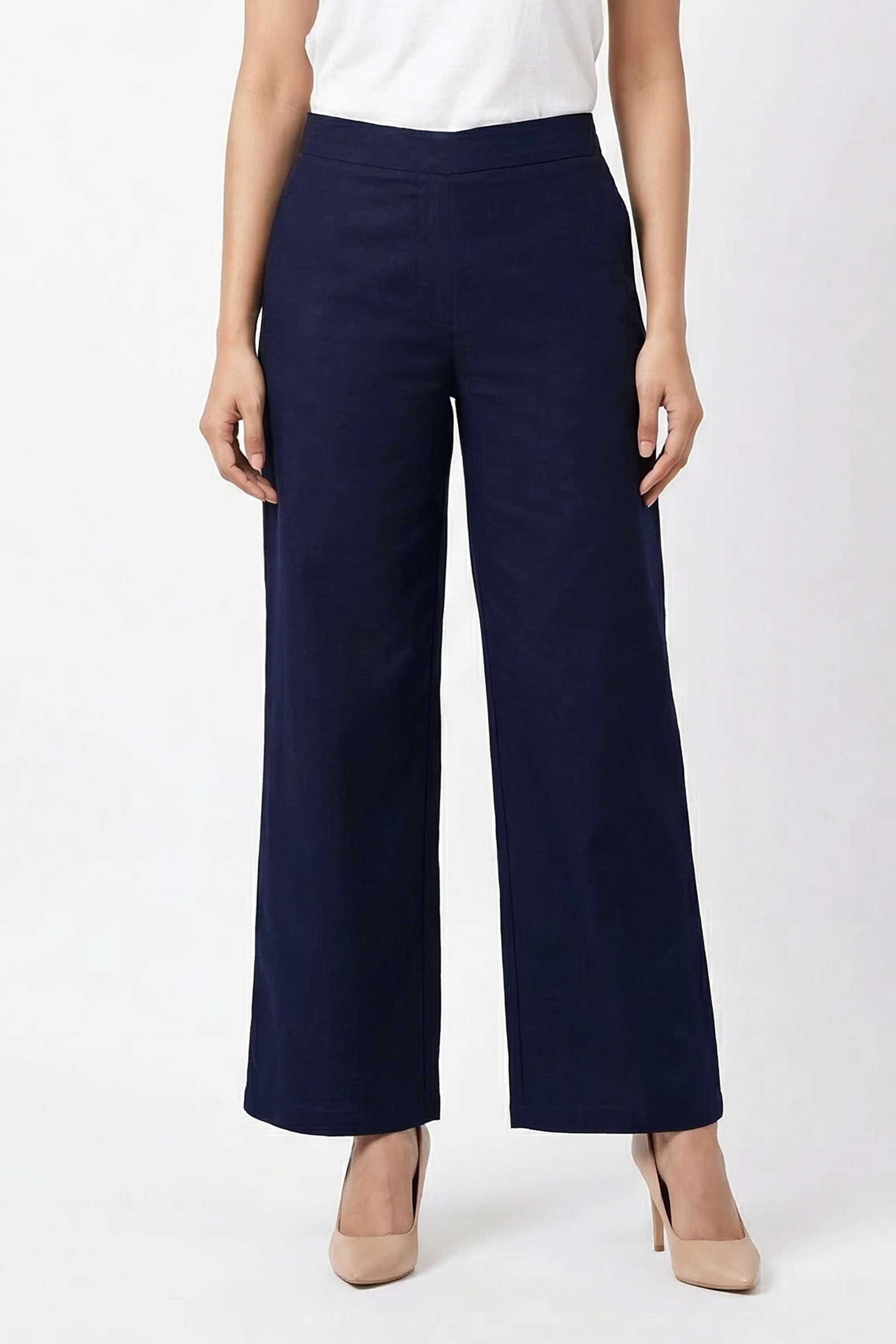 Solid-Straight-Fit-Cotton-Blend-Women-s-Casual-Wear-Pants
