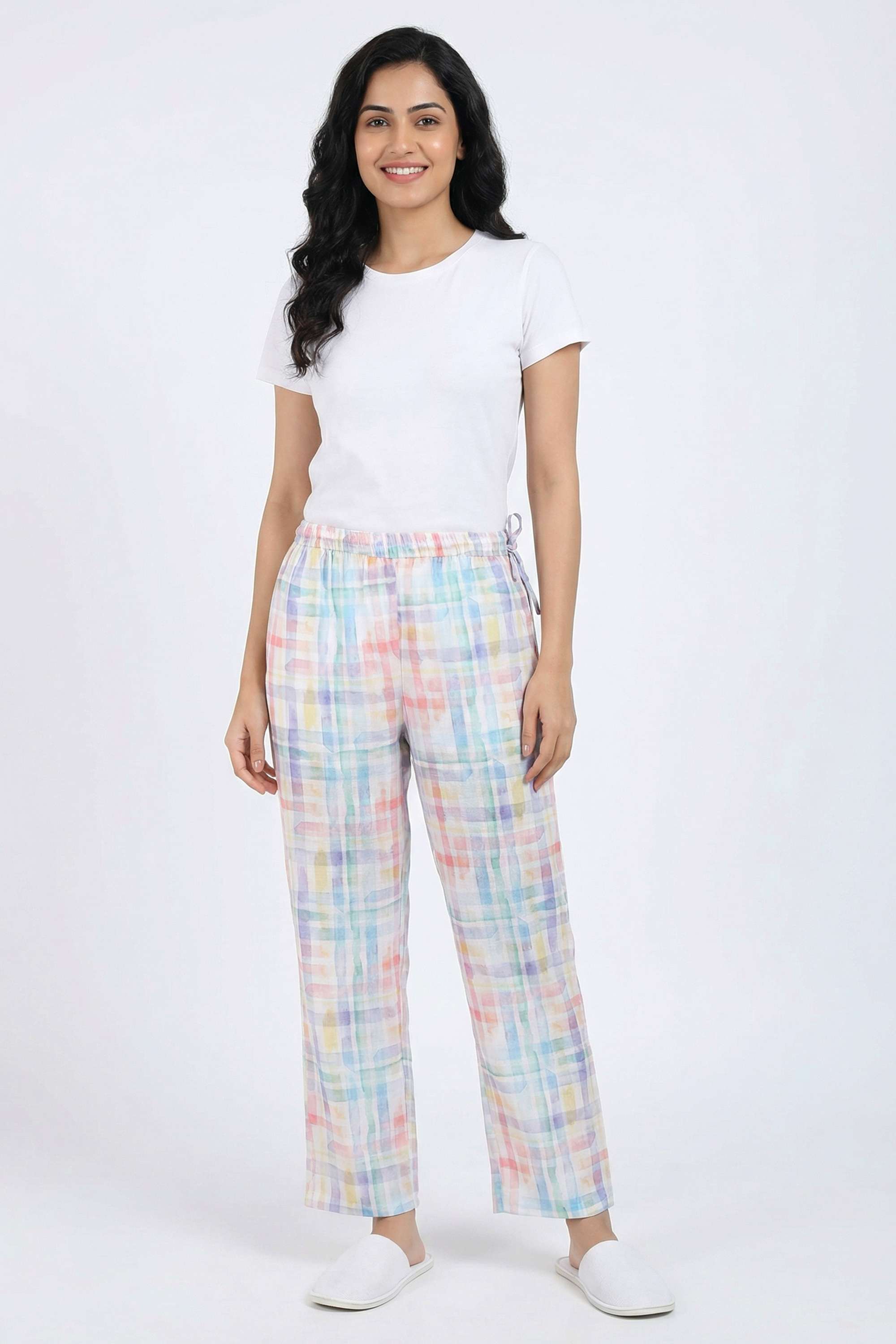 Checks-Straight-Fit-Cotton-Women-s-Casual-Wear-Pants
