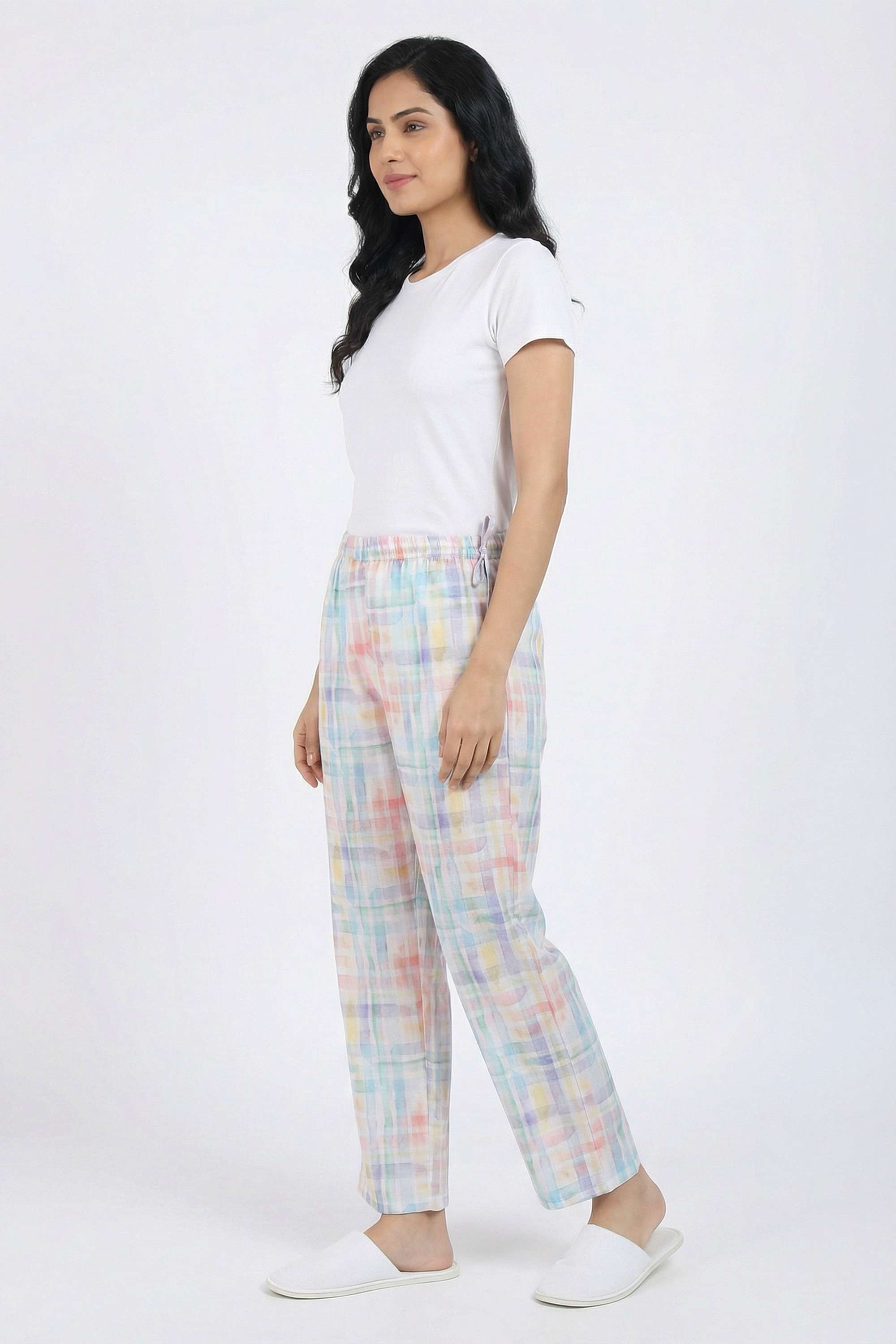 Checks-Straight-Fit-Cotton-Women-s-Casual-Wear-Pants