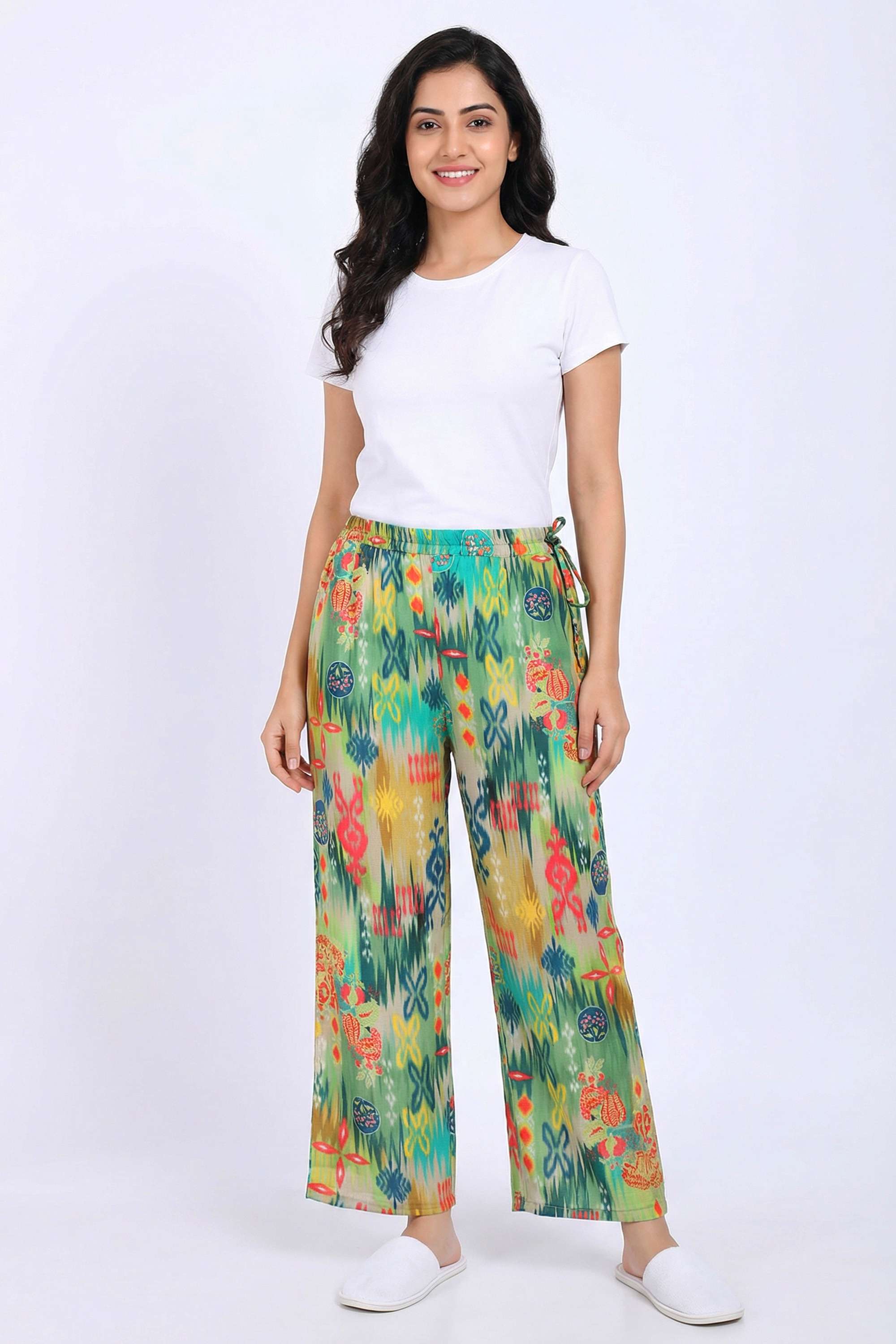 Printed-Straight-Fit-Blended-Fabric-Women-s-Casual-Wear-Pants