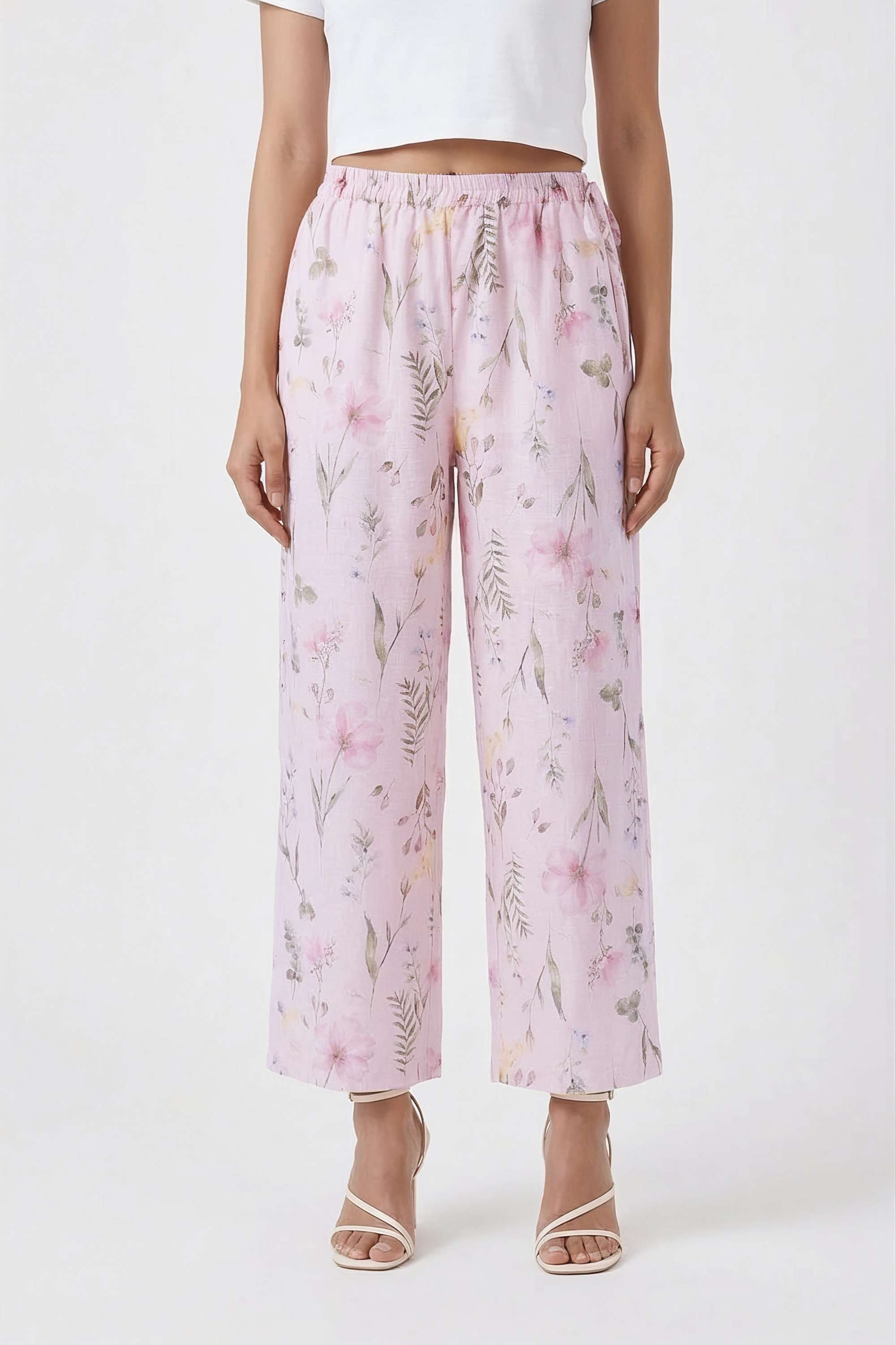 Floral-Straight-Fit-Blended-Fabric-Women-s-Casual-Wear-Pants