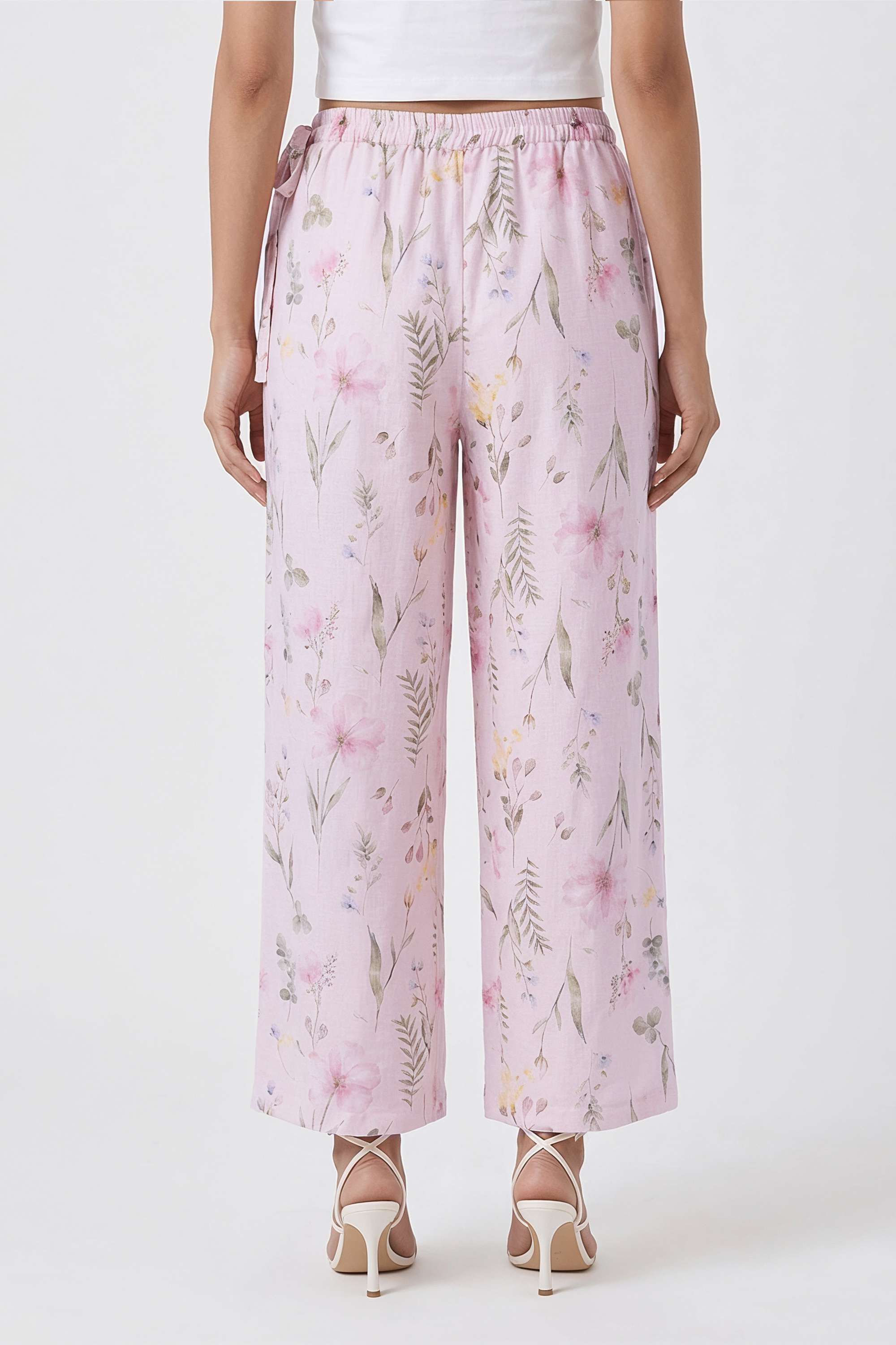 Floral-Straight-Fit-Blended-Fabric-Women-s-Casual-Wear-Pants