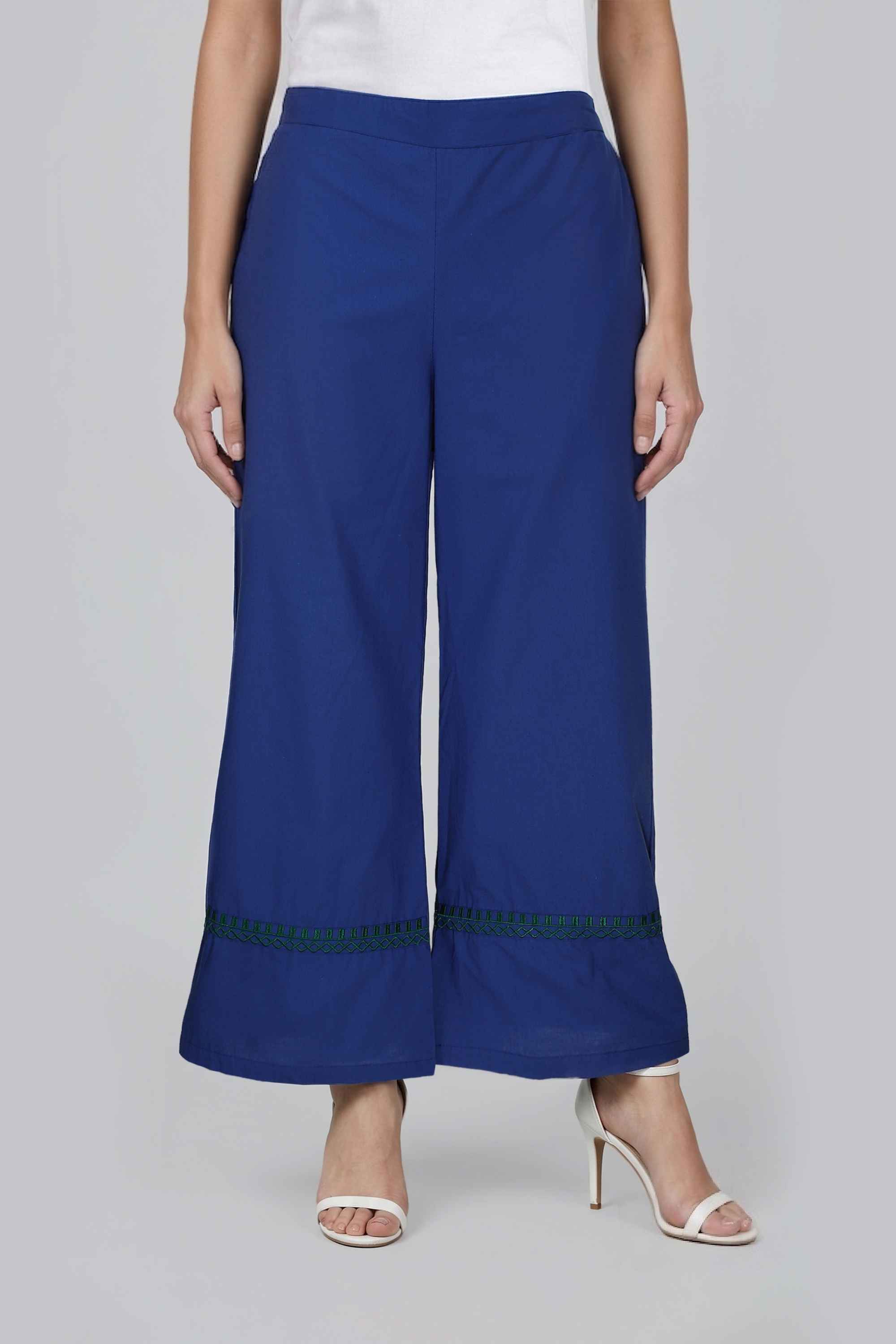 Embroidered-Straight-Fit-Cotton-Blend-Women-s-Casual-Wear-Pants