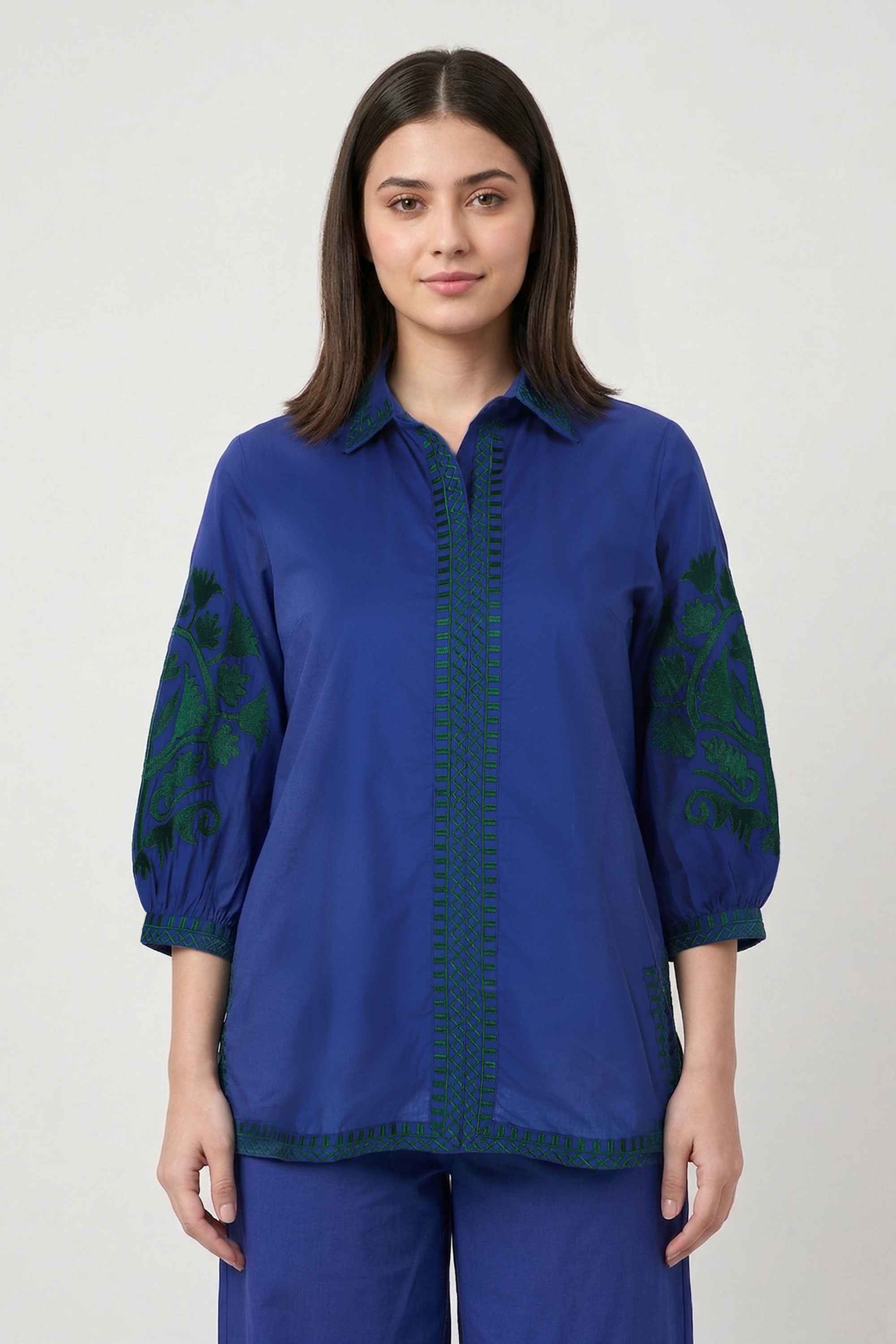 Floral-Cotton-Blend-Collared-Women-Kurta