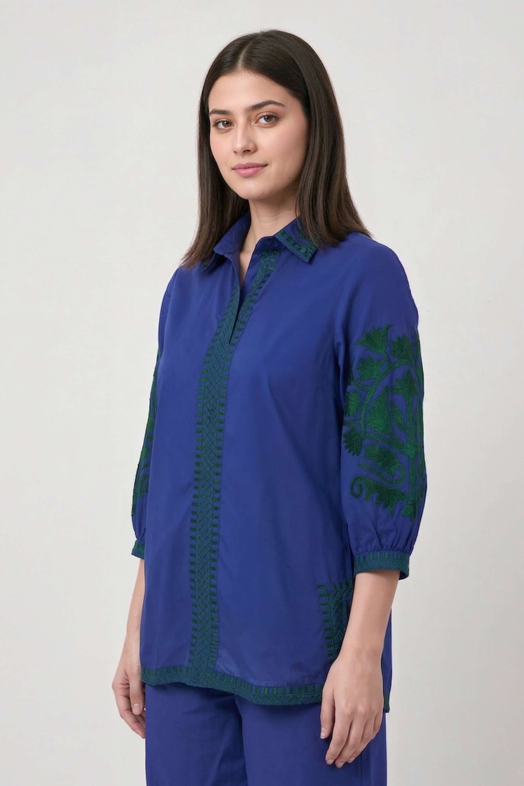 Floral-Cotton-Blend-Collared-Women-Kurta