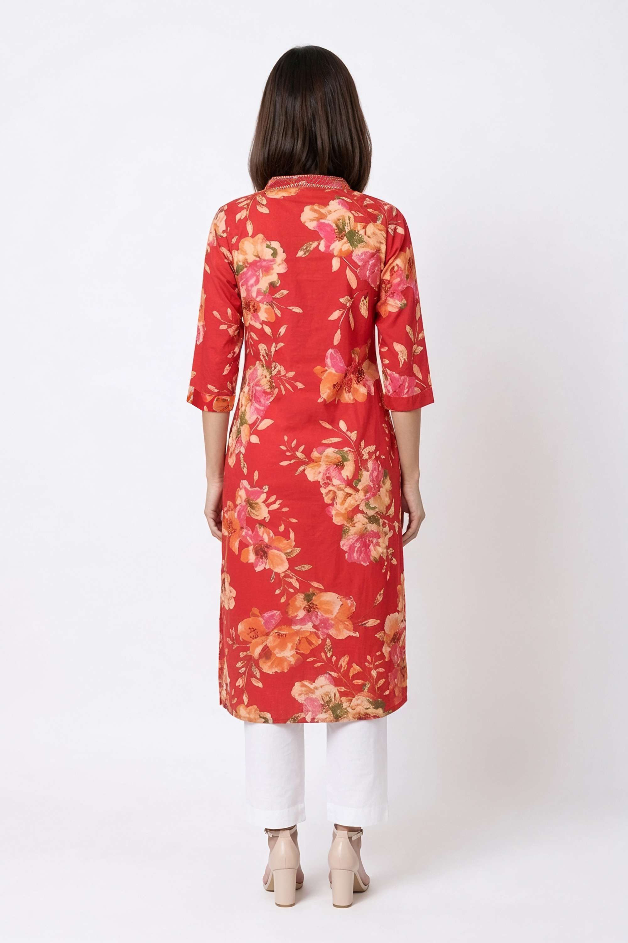 Floral-Cotton-V-Neck-Women-Kurta