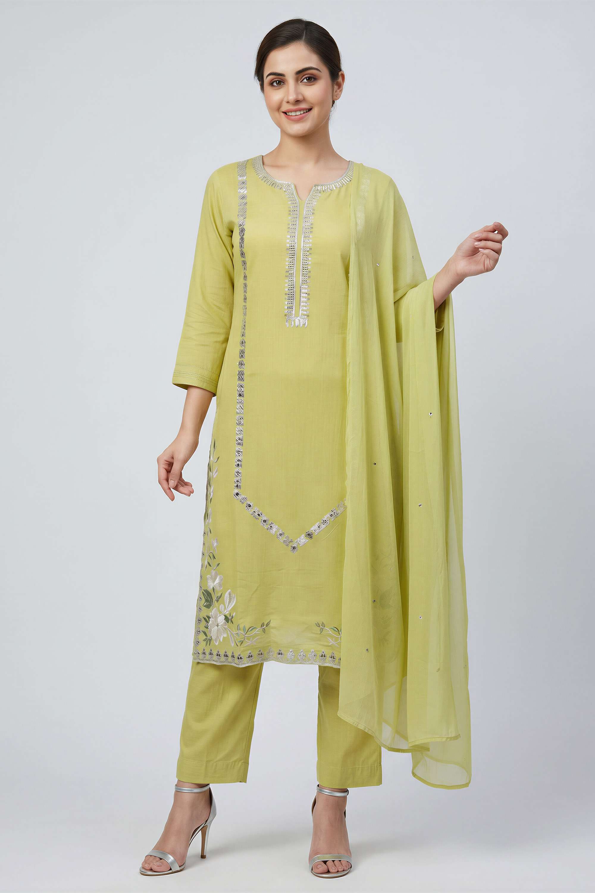 Solid-Cotton-Y-Neck-Women-s-Casual-Wear-Kurta-Set