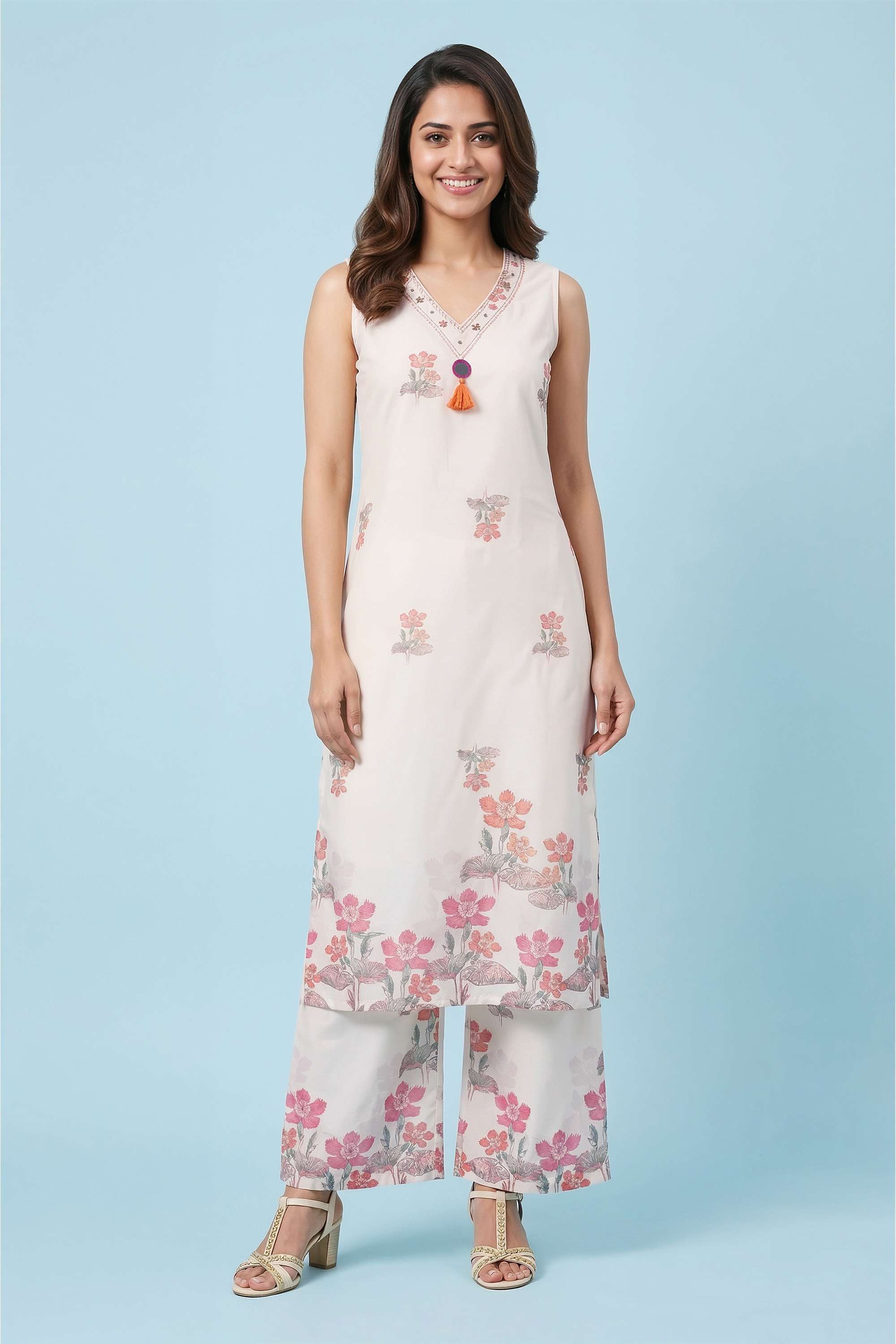 Floral-Cotton-V-Neck-Women-Kurta