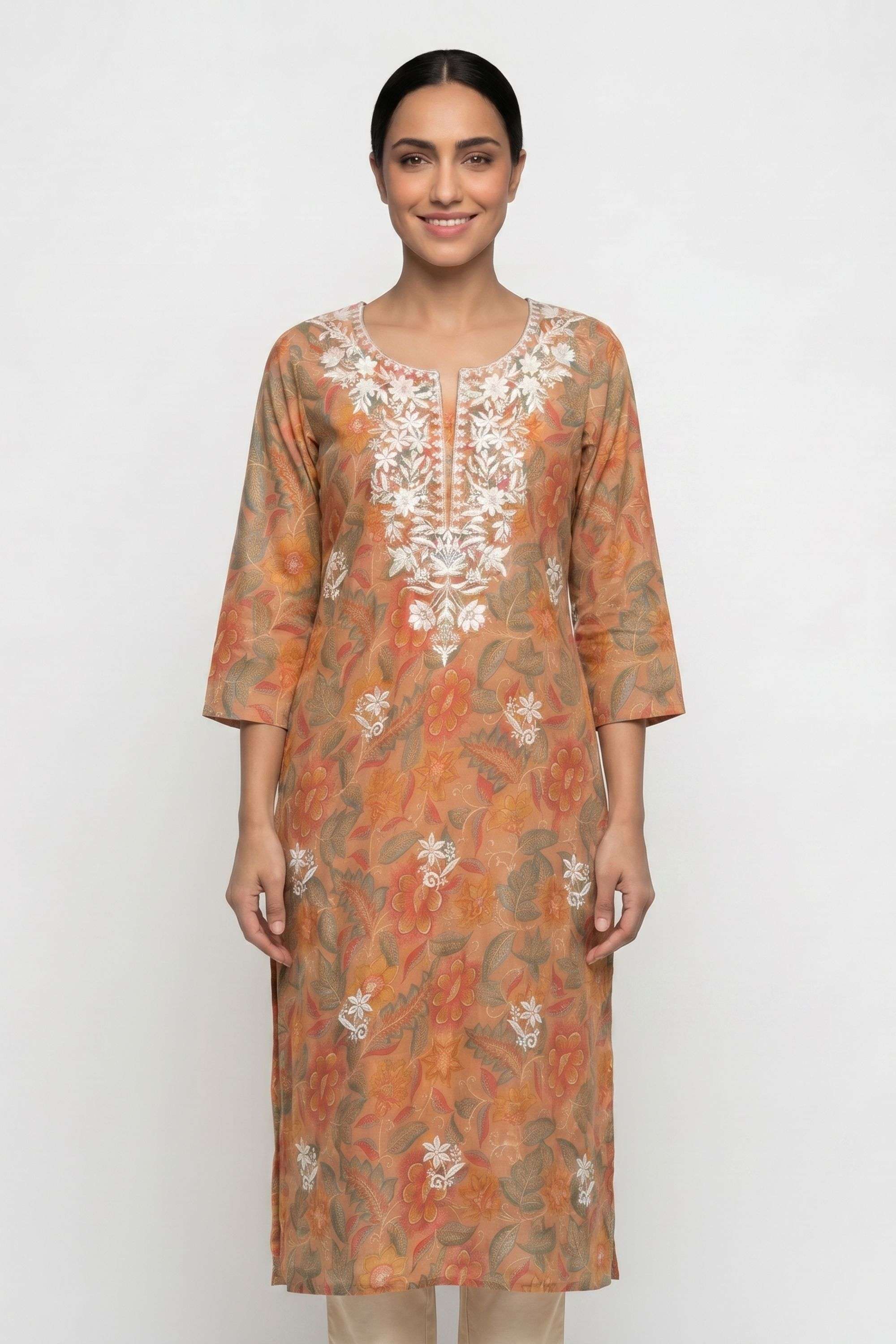 Floral-Cotton-Round-Neck-Women-Kurta
