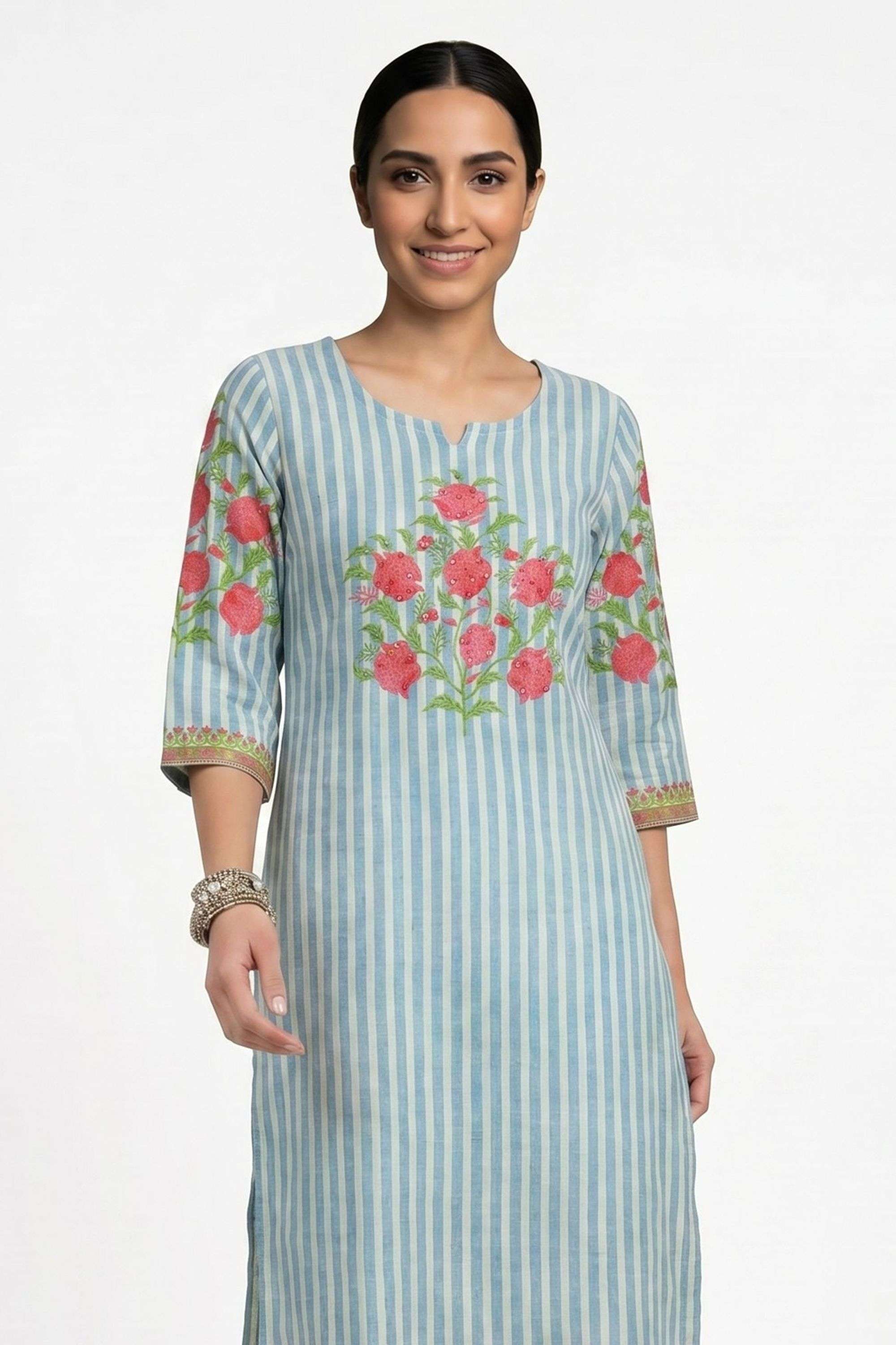 Floral-Cotton-Round-Neck-Women-Kurta