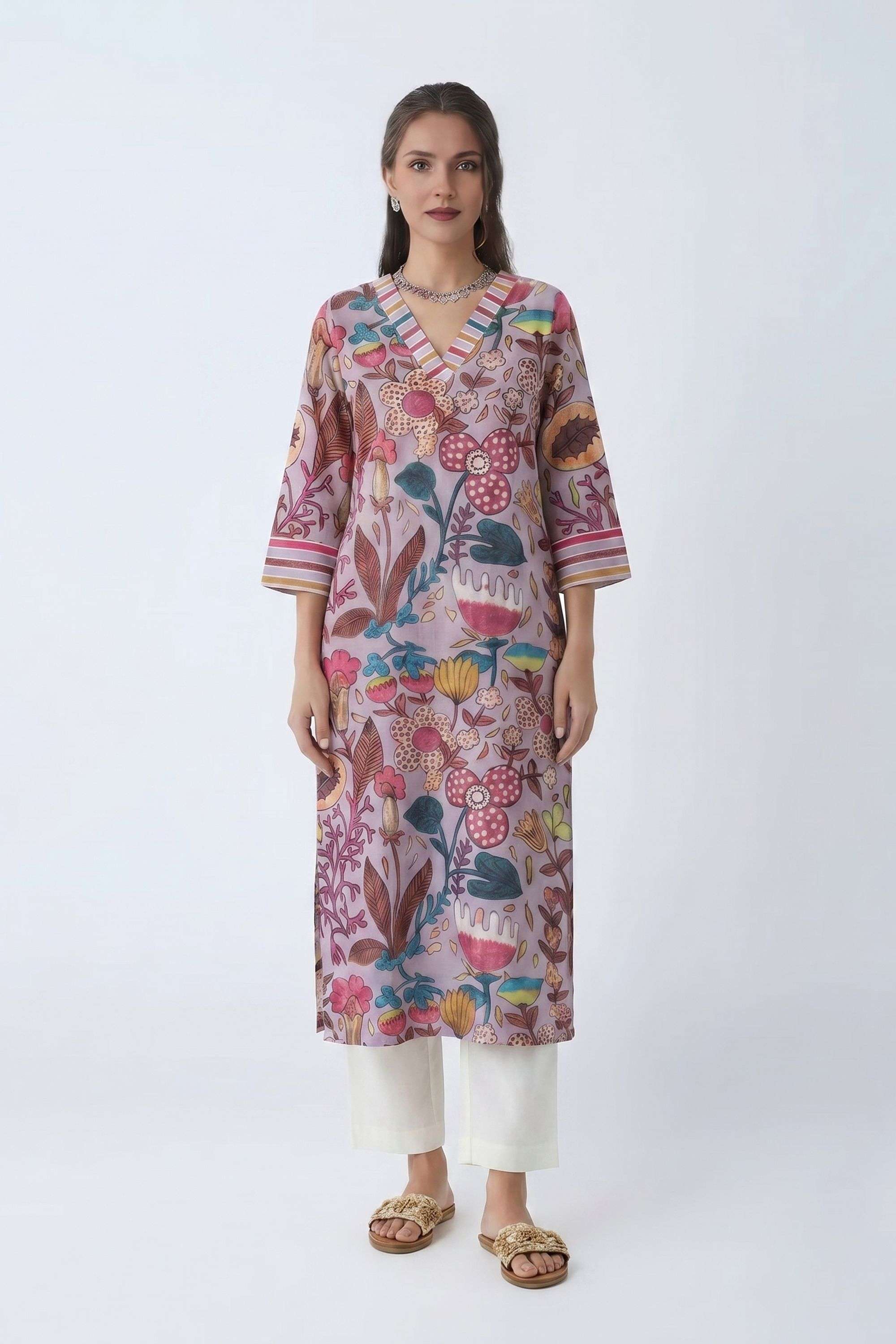 Floral-Cotton-V-Neck-Women-Kurta